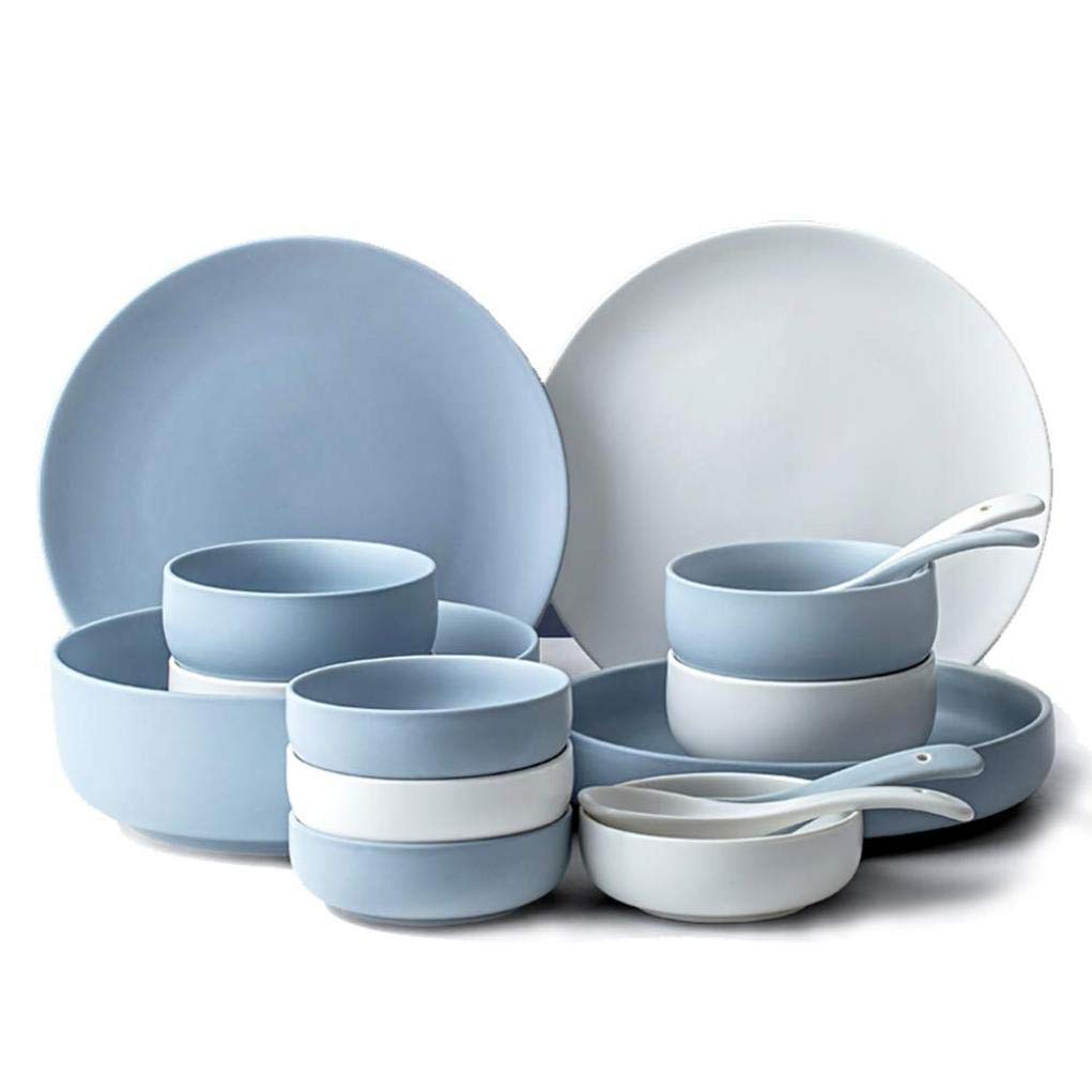 16-Piece White and Blue Ceramic Dinnerware Set - Service for 4 - Elegant Tableware for Everyday Dining, Dinner Parties & Holiday Entertaining