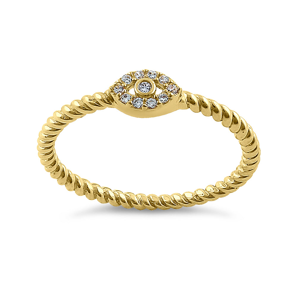 14K Yellow Gold Evil Eye Diamond Ring for Women - Protection Jewelry for Good Luck & Positive Energy - Perfect for Gifts, Everyday Wear & Spiritual Healing