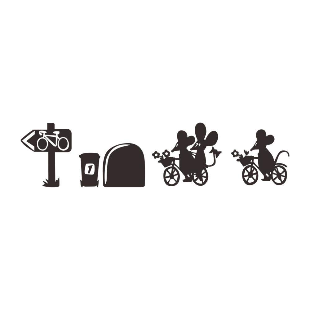 JJJee Black Carvings Cartoon Mouse Riding Bicycle Wall Stickers - Self-Adhesive Vinyl Decals for Living Room, Bedroom, Kids Room & Office Decor - Easy to Apply & Remove Home Wall Art Decoration