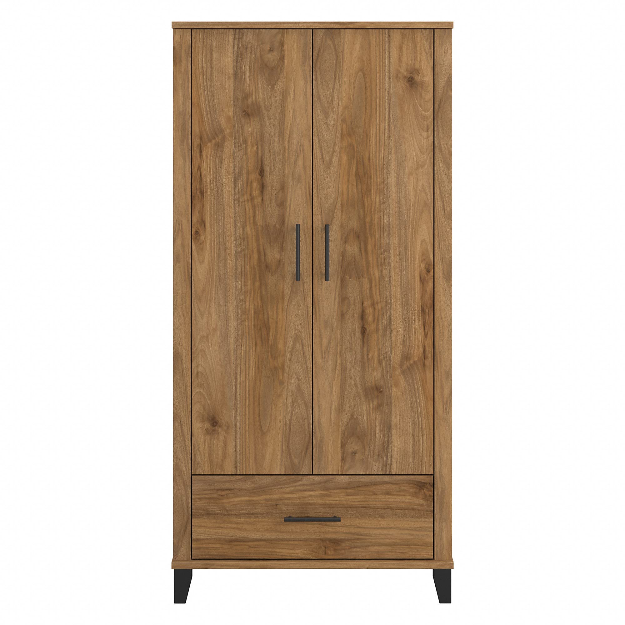 Bush Furniture Somerset Large Armoire Cabinet in Fresh Walnut - Spacious Storage for Bedroom, Living Room & Office - Solid Wood Wardrobe with Adjustable Shelves