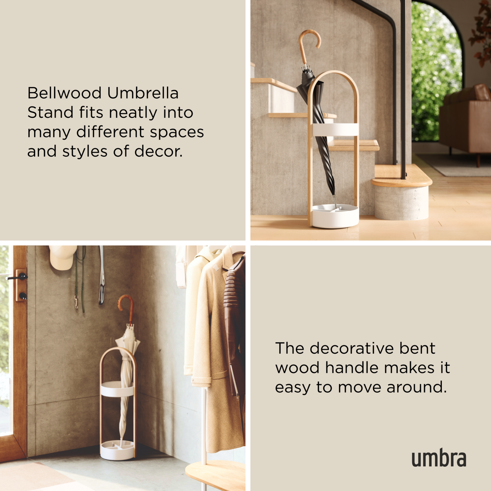 Bellwood Umbrella Stand - Rustic Wooden Holder for Porch, Entryway & Home Decor - Waterproof & Durable for Wet Umbrellas & Walking Canes