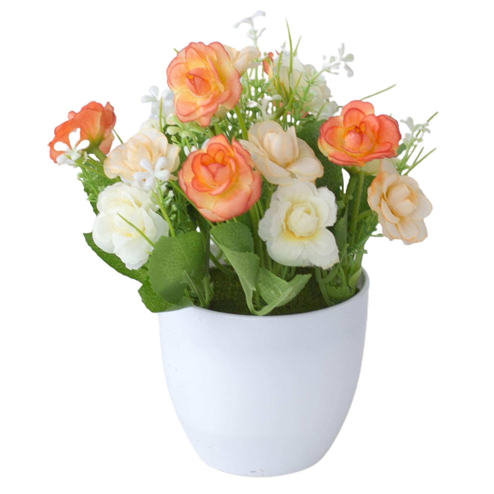 Galand Artificial Potted Plant Set - Lifelike Plastic Rose Bonsai for Home & Restaurant Decor - Sunset Red - Perfect for Table Centerpieces, Office Desks, and Indoor Greenery