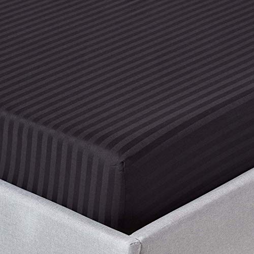 Premium 100% Giza Egyptian Cotton Fitted Sheet - Twin XL Size (1 PC) - 1000 Thread Count Luxury Bedding - Black Stripe Design - Fits Mattress Up to 15