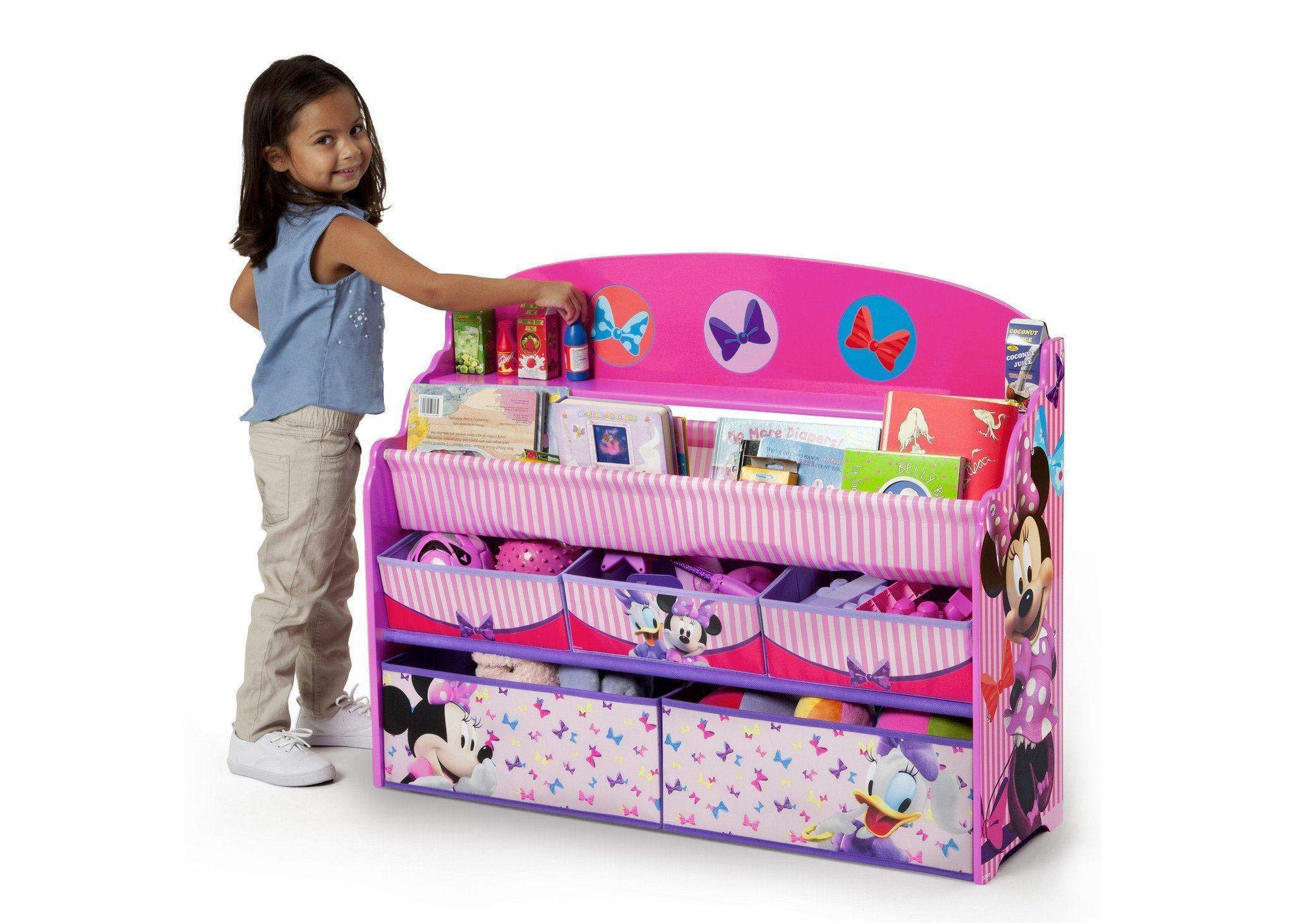 Delta Children Deluxe Book & Toy Organizer with Disney Minnie Mouse Design - Kids Bedroom Storage Solution for Books, Toys & School Supplies | Perfect for Playrooms, Daycares & Nursery Organization