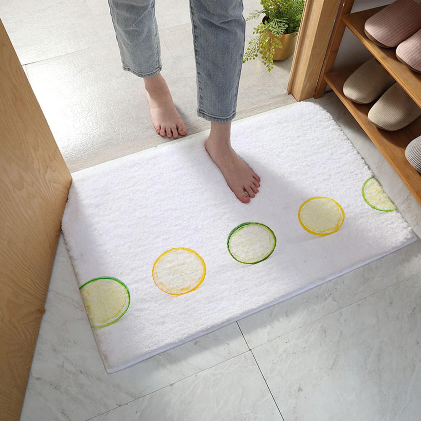 Muswanna Summer Refreshing Lemon Lime Citrus Bath Mat - Ultra Absorbent Non-Slip Microfiber Shower Rug, Plush Thick Shaggy Bathroom Floor Mat for Bathroom, Shower & Vanity Areas