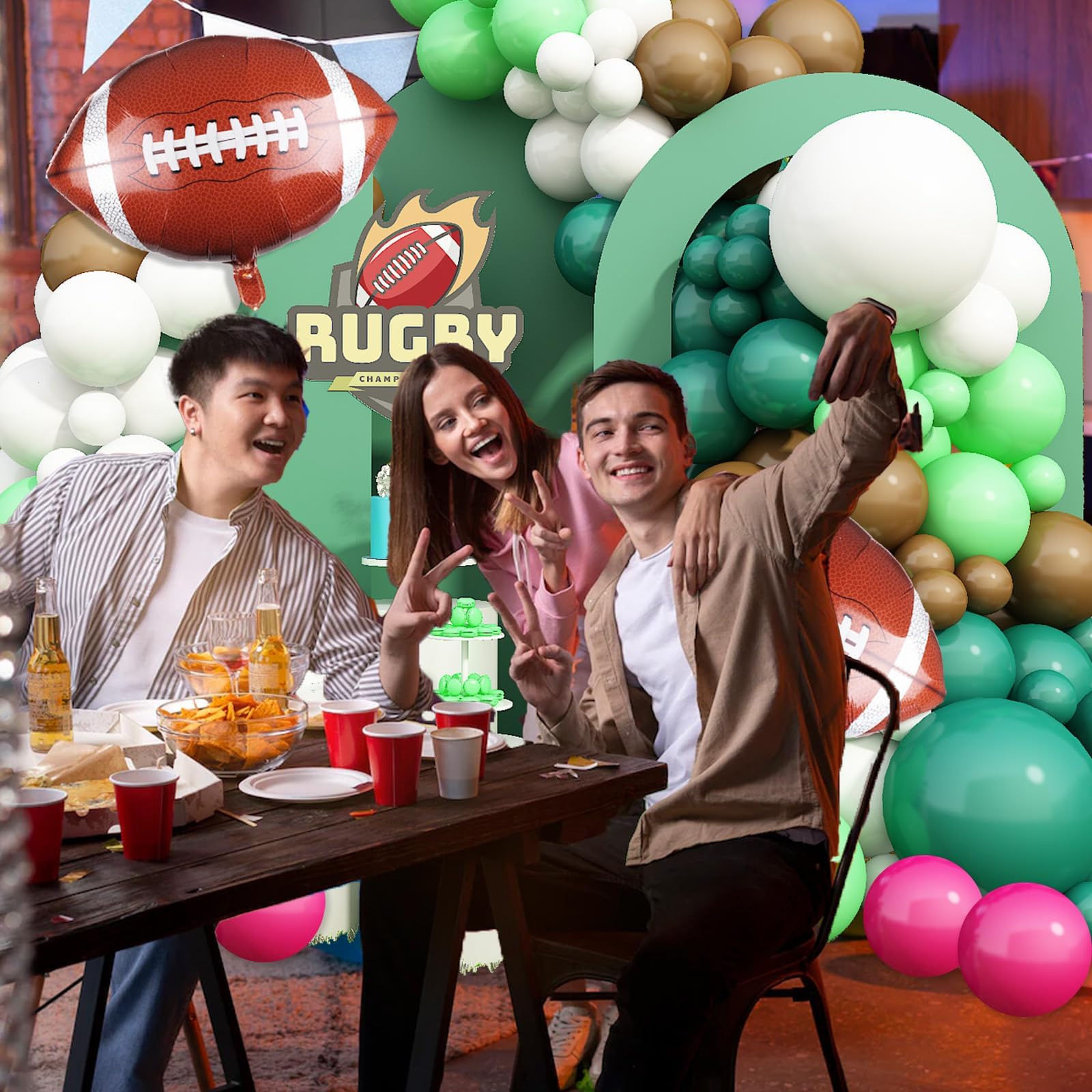 Football Balloon Arch Garland Kit - Green, Brown & White Sports Party Decorations for Boys Birthday, Football Game Theme Party, Baby Shower & Tailgate Events