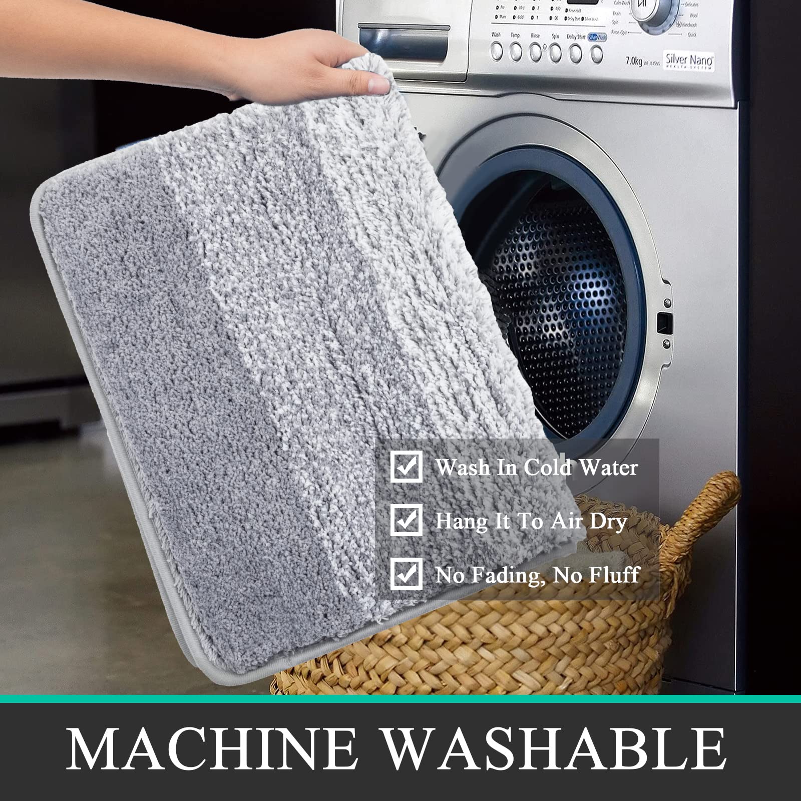 Enyhom 3-Piece Soft Microfiber Bathroom Mat Set - Super Absorbent, Non-Slip, Machine Washable Shaggy Bath & Shower Rugs for Bathroom Safety and Comfort, Light Grey - Perfect for Bathroom, Shower, and Toilet Areas