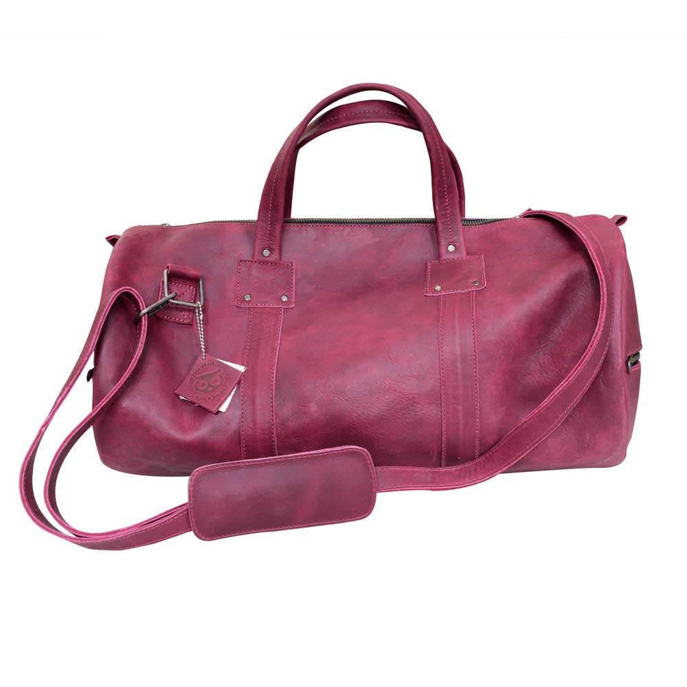 Premium Handmade Leather Duffle Bag with Keyring Holder - Weekender & Overnight Travel Bag for Men & Women - Durable Commuter Essentials with 101-Year Warranty (Sangria Red) - Perfect for Business Trips, Gym, Weekend Getaways & Air Travel