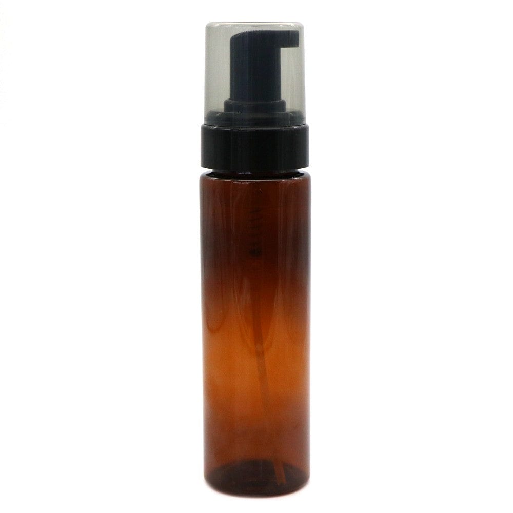 Amber PET Plastic Bottle with Black Foaming Pump 200ml - Refillable Travel Size Container for Shampoo, Lotion & Liquid Soap | Home, Salon & Gym Essentials