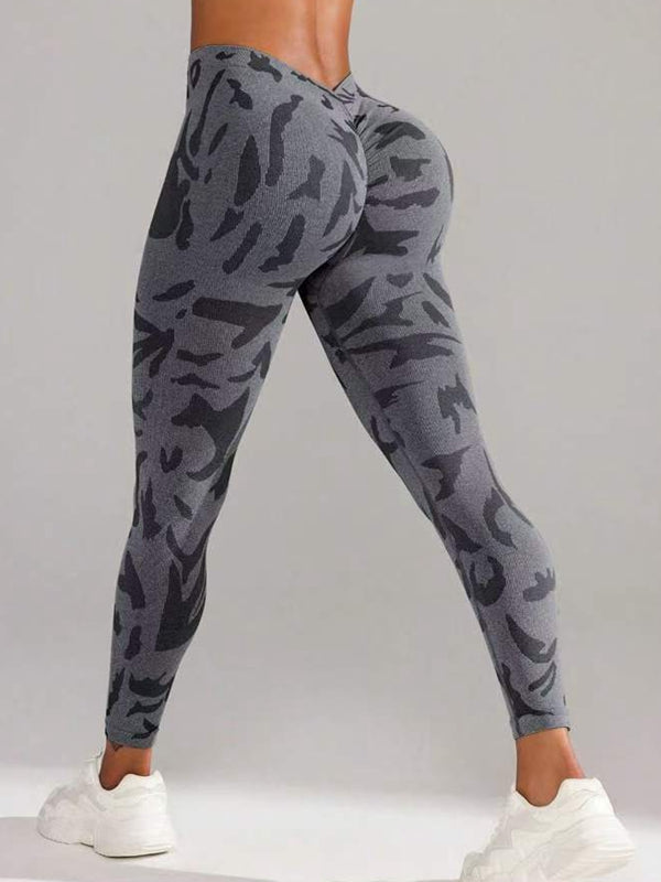 ZASUWA Women's Sexy Camouflage Print High-Waisted Yoga Pants - Deep V Back & Scrunch Butt Lifting Leggings for Workout, Gym & Casual Wear