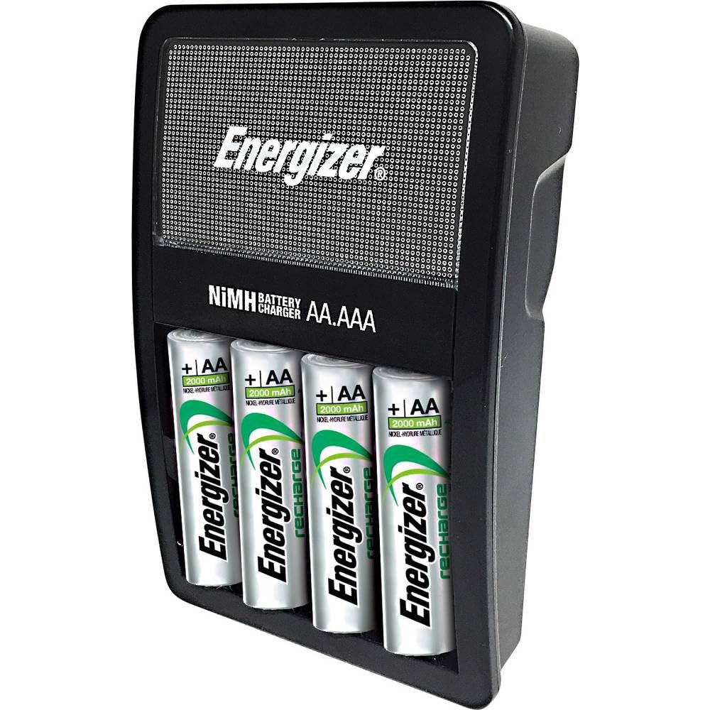 Energizer Max AA and AAA Battery Charger (4 AA Batteries Included, 2000mAh) - Fast Charging for Cameras, Toys, and Electronic Devices