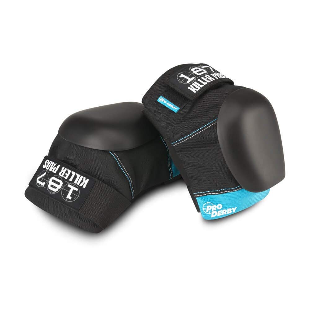 187 Killer Pads Pro Derby Black/Blue X-Small Knee Pads - Protective Gear for Roller Derby, Skateboarding & Extreme Sports - Durable Knee Protection for Athletes