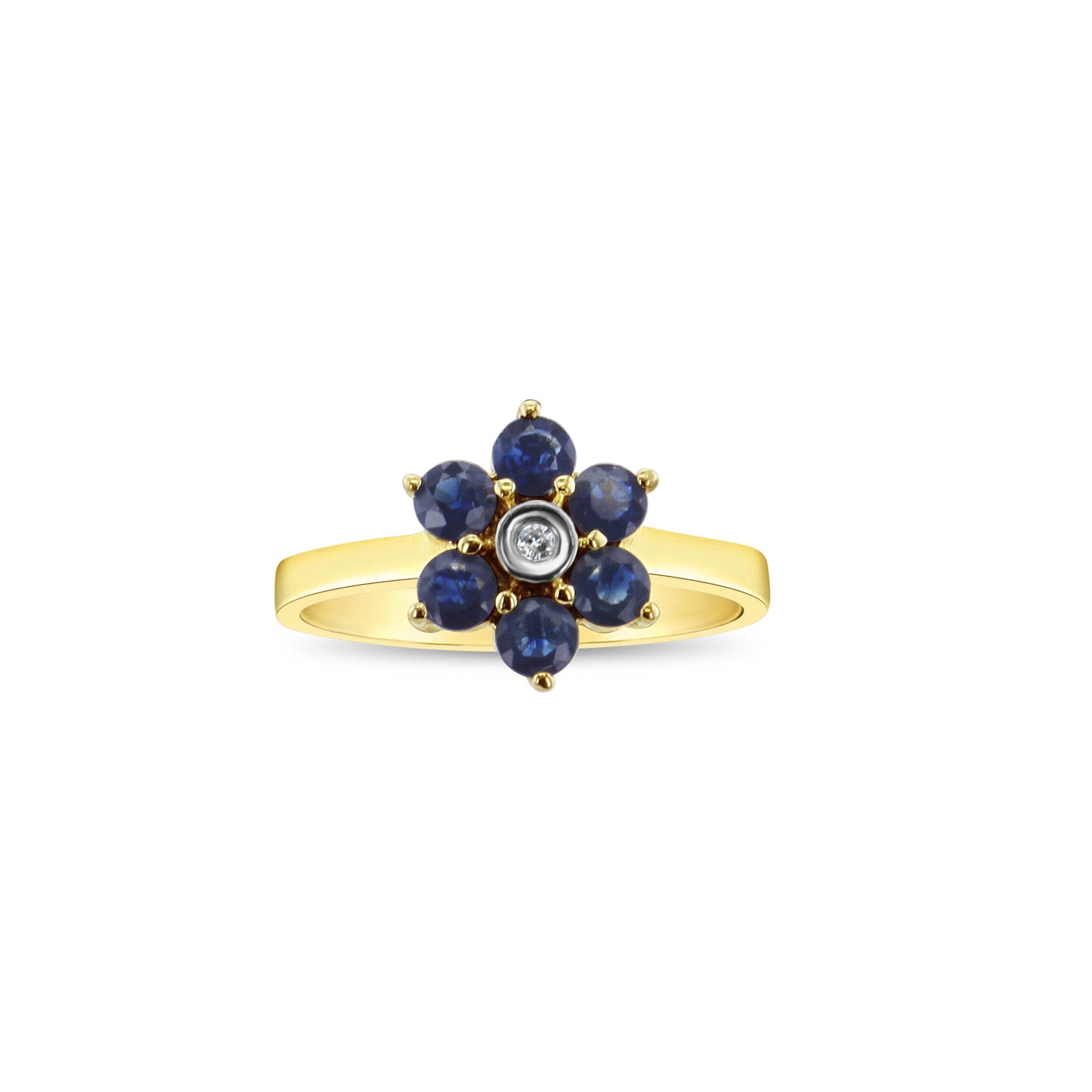 14K Yellow Gold Sapphire Flower Ring for Women - Elegant Floral Jewelry Gift for Birthday, Anniversary & Special Occasions