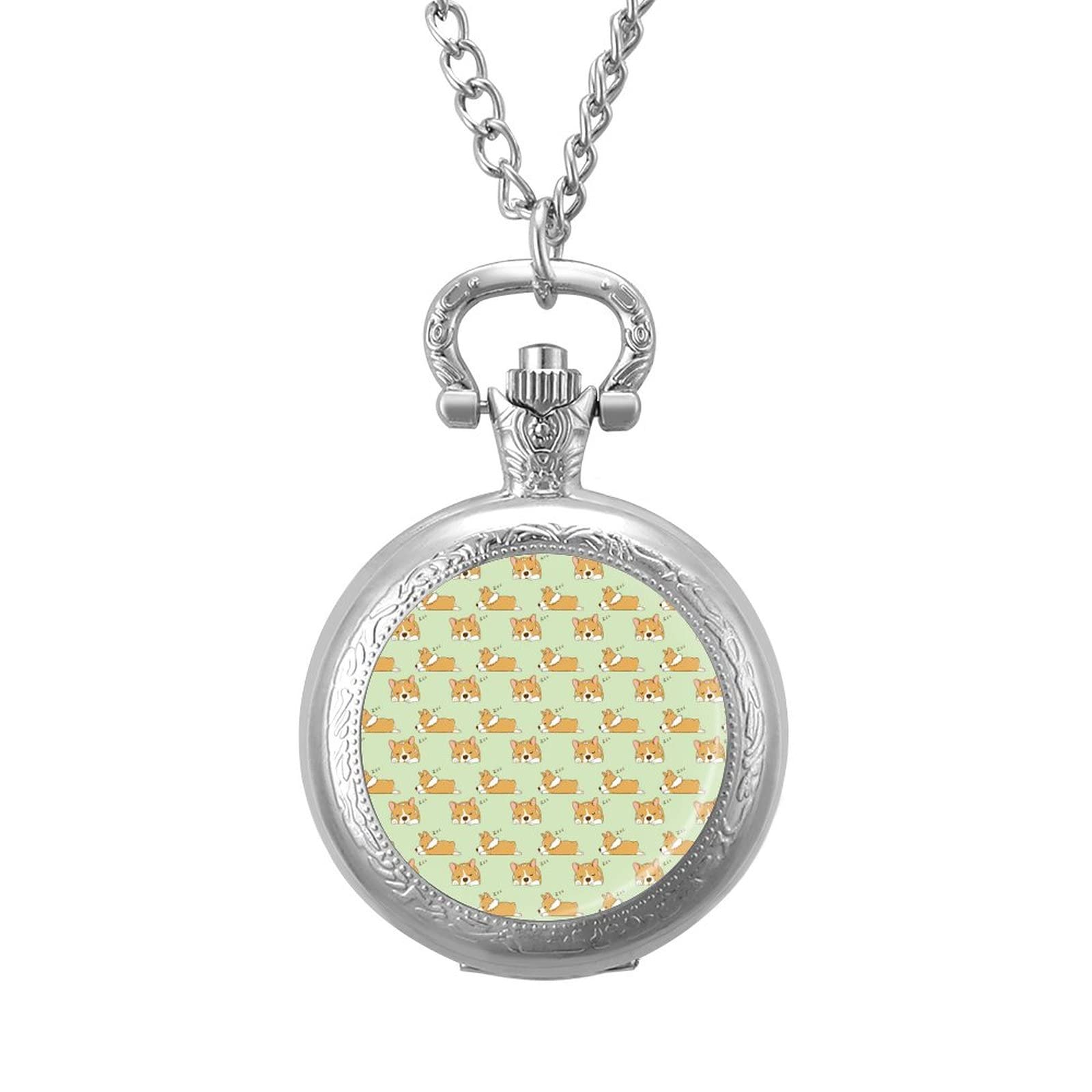 Vintage Corgi Dog Pocket Watch Necklace - Retro Pendant with Chain for Women & Men - Unique Fashion Gift for Dog Lovers, Birthday, Anniversary (Perfect for Steampunk & Victorian Style Outfits)