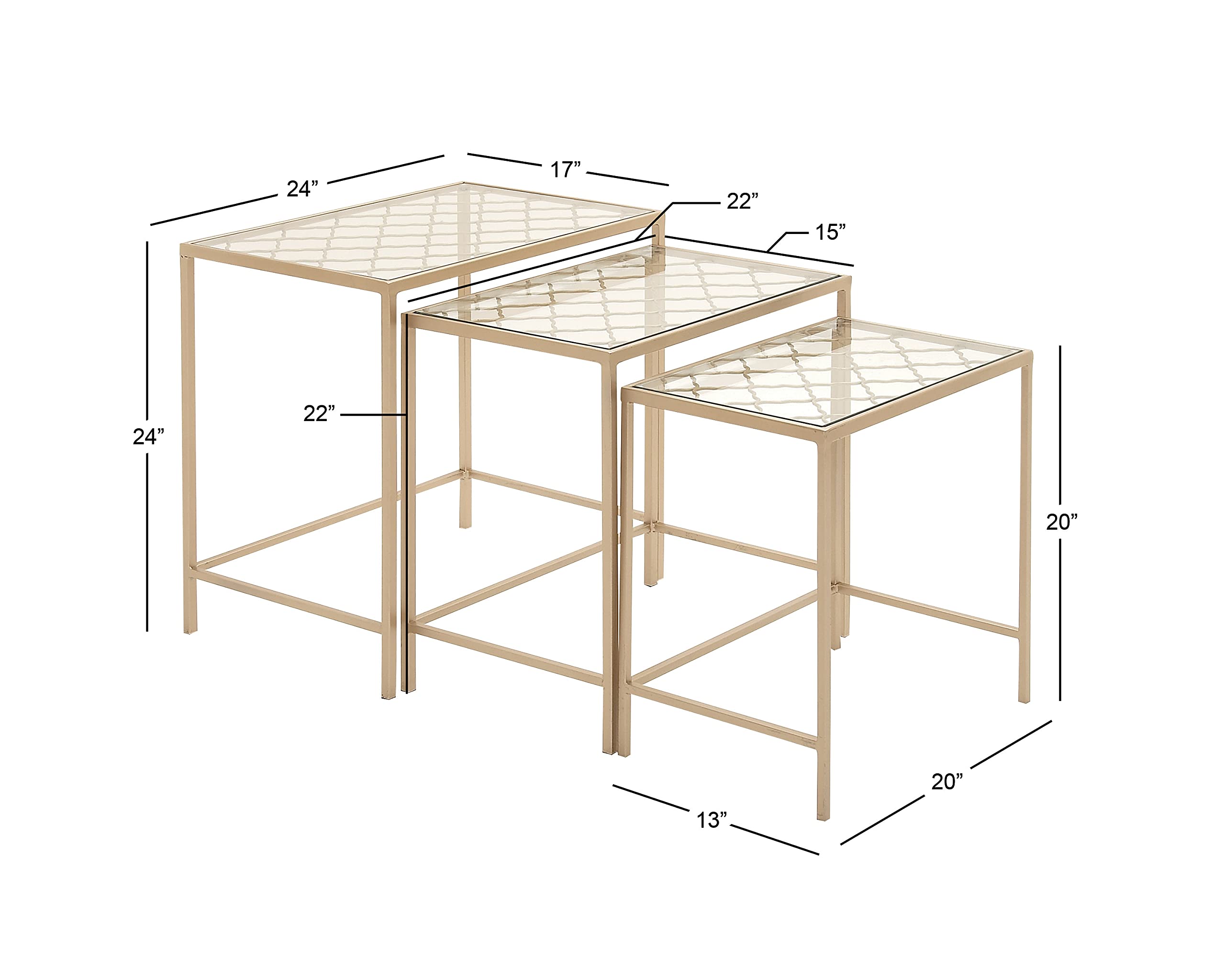 Deco 79 Modern Gold Metal Side End Tables with Clear Glass Top - Set of 3 Accent Tables (24
