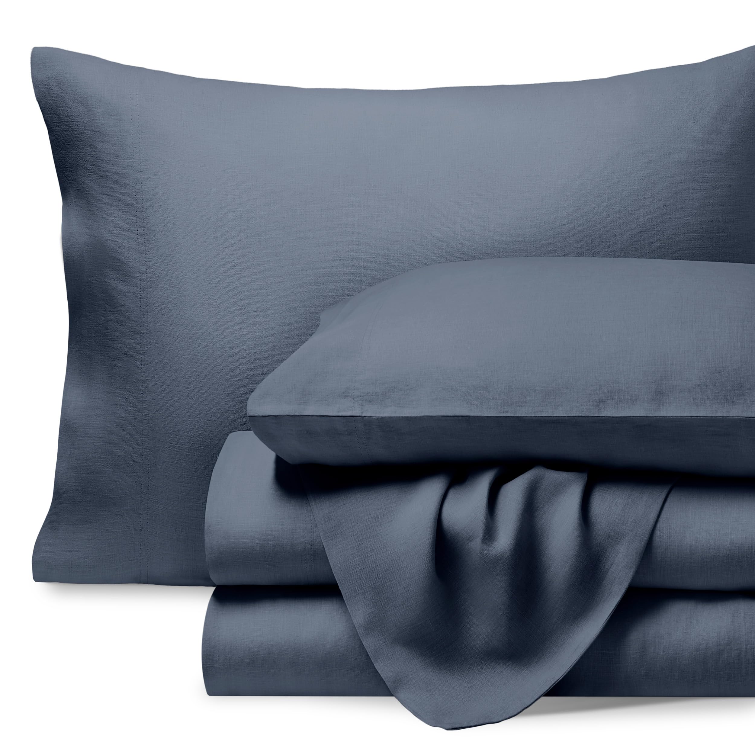 Bare Home King Size 4-Piece Luxury 100% European Linen Sheet Set with Deep Pockets - Breathable Soft Bedding for King Mattress - Includes Fitted Sheet, Flat Sheet & 2 Pillowcases (Indigo Blue) - Perfect for Master Bedroom, Guest Room & Luxury Hotels