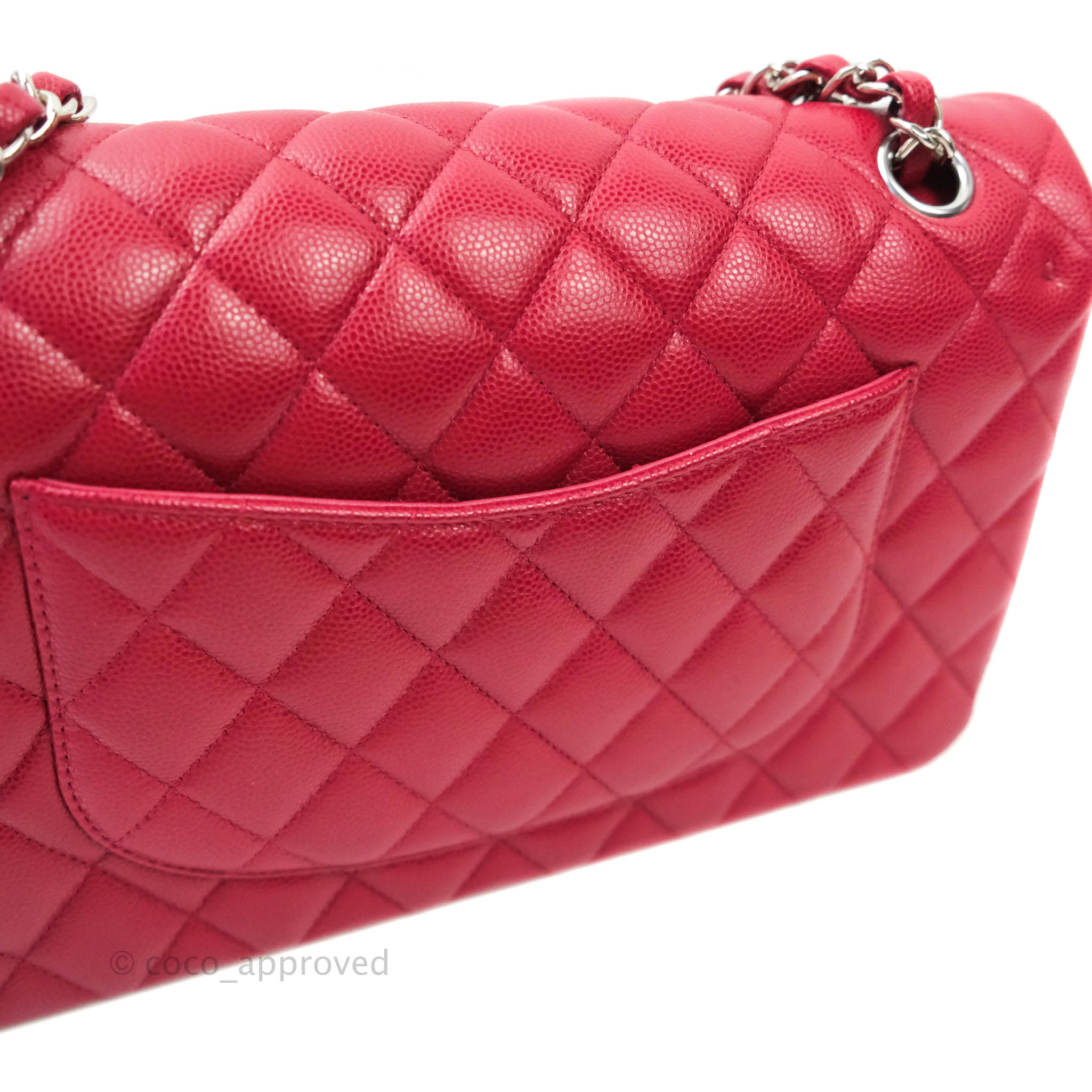 Chanel Classic Medium Double Flap Bag - Red Caviar Leather with Silver Hardware | Authentic Luxury Handbag for Women | Perfect for Parties, Weddings & Everyday Elegance