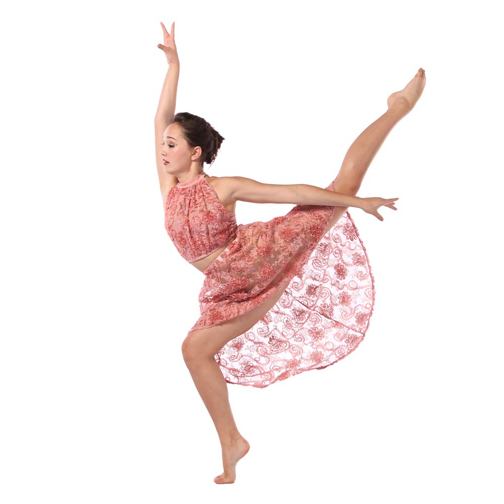 Women's Pink Lyrical Dance Crop Top - Falling Slowly Costume for Youth Size 12 | Perfect for Dance Competitions & Performances