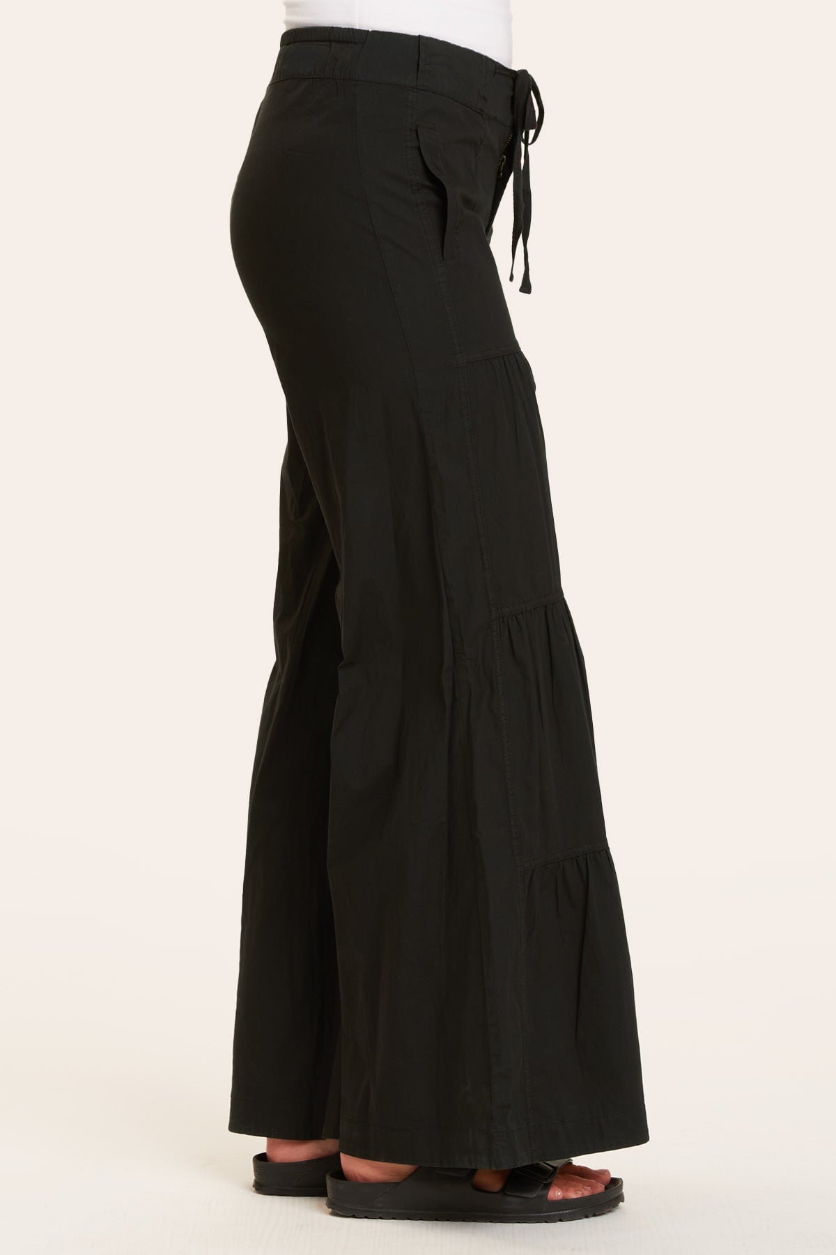 Stylish Terraced Wide Leg Pants for Women - High Waisted Flowy Lounge Pants, Comfortable Elastic Waist Trousers for Casual Wear, Office, and Travel