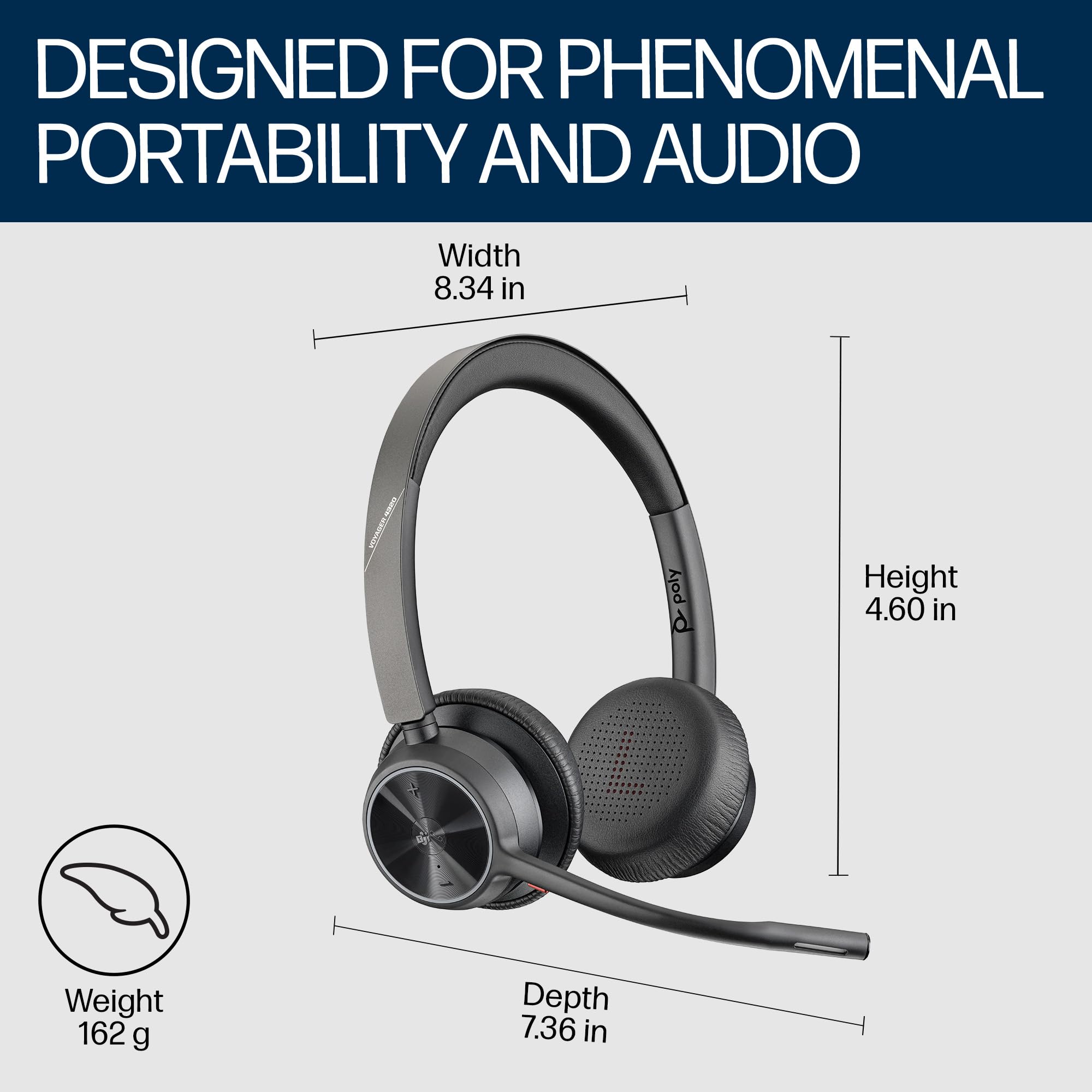 Poly Voyager 4320 UC Wireless Headset with Noise-Canceling Boom Mic - Bluetooth Stereo Headphones for PC, Mac, Mobile - Certified for Microsoft Teams, Zoom & More - Perfect for Remote Work, Online Meetings & Gaming - Amazon Exclusive