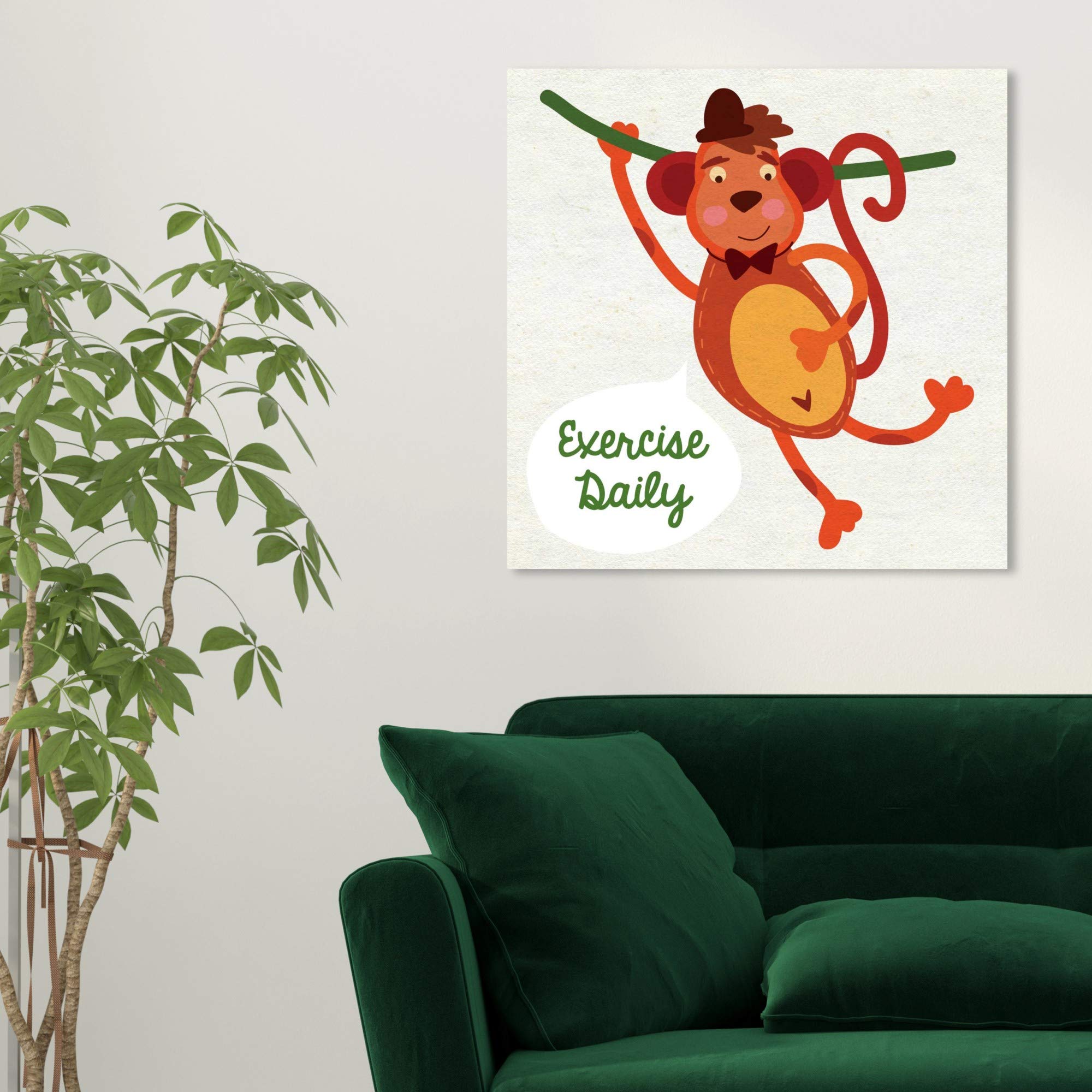Oliver Gal Artist Co. 'Monkey Exercise' Kids Wall Art - 24x24 Inch Typography Canvas Print for Children's Room Decor in Brown & Green | Playful Nursery, Bedroom & Playroom Decor