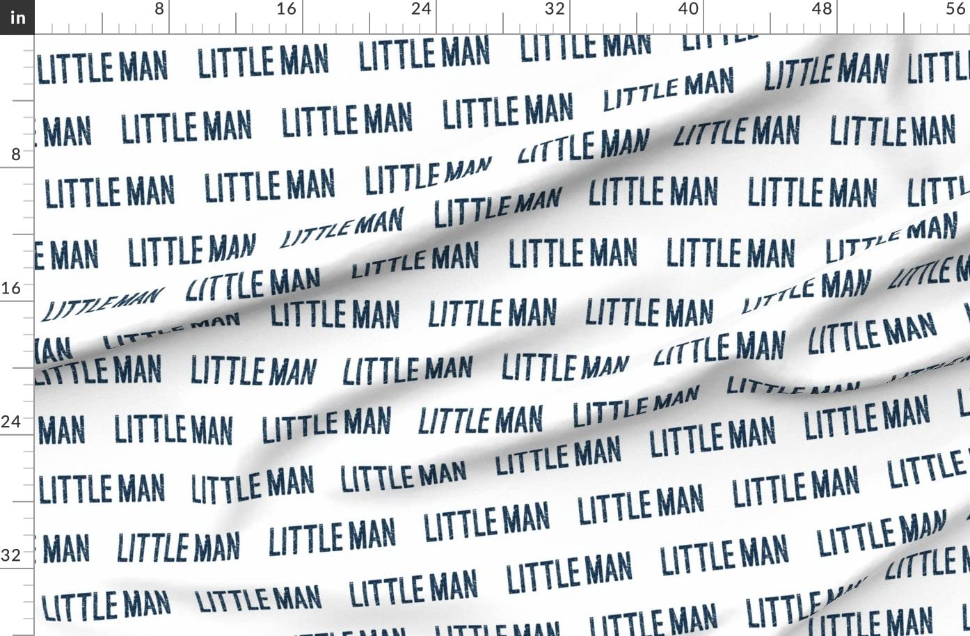 Little Man Navy White Nursery Typography Printed Denim Fabric by The Yard - Bottomweight Cotton Fabric for Apparel, Home Decor & Upholstery - Perfect for Baby Clothes, Curtains & DIY Craft Projects
