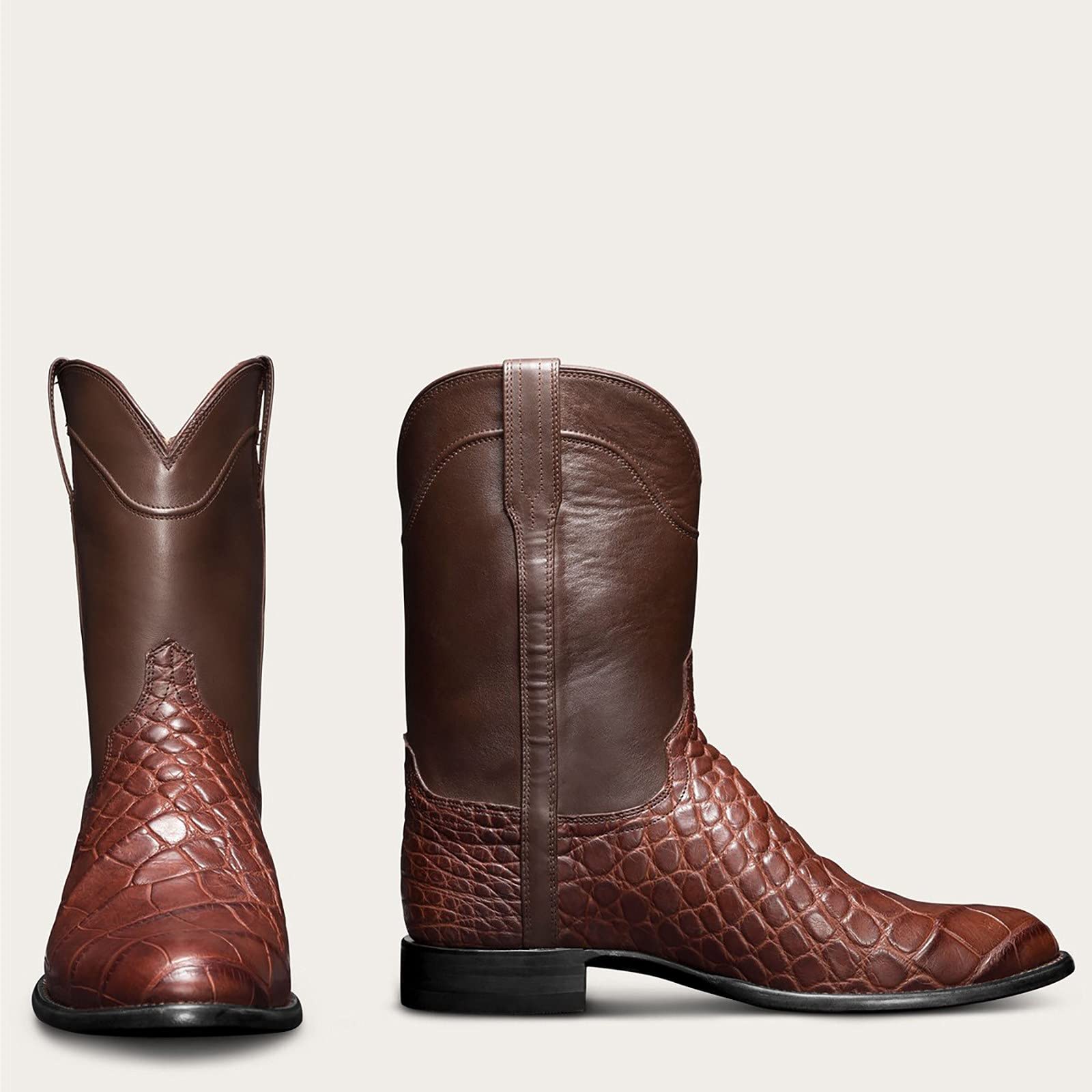 Men's Casual Work Boots - Square Toe, Low Heel, Snake Print Cowboy Boots with Stitching & Wide Calf | Fashionable Footwear for Outdoor Work, Rodeo & Western Style