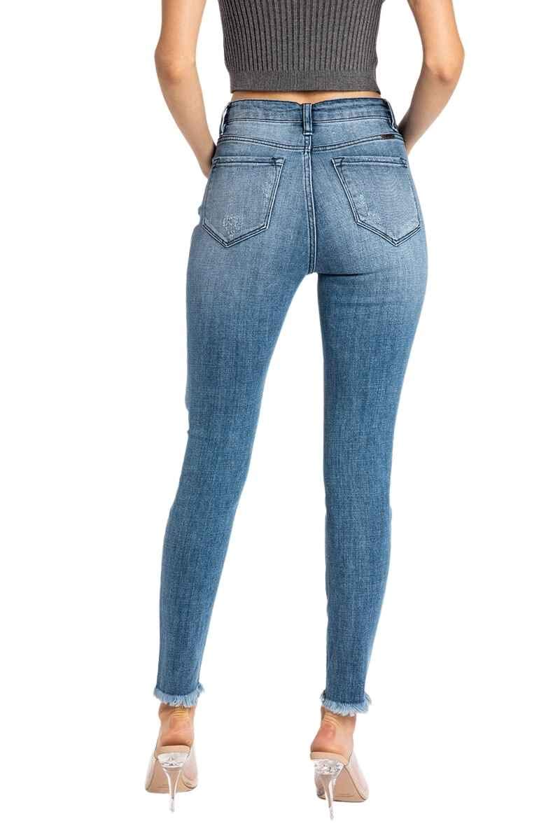 Kan Can Women's High Rise Button Fly Distressed Super Skinny Jeans | Vintage Stretch Denim Pants for Casual Wear, Night Out & Everyday Fashion