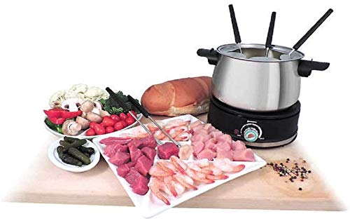 Swissmar Arolla 10-Piece Stainless Steel Electric Fondue Set - Multi-Purpose Fondue Pot for Cheese, Chocolate, Caramel, Oil & Broth - 2.1 Qt (2L) Capacity - Perfect for Parties, Date Nights & Family Gatherings - Great Wedding & Housewarming Gift