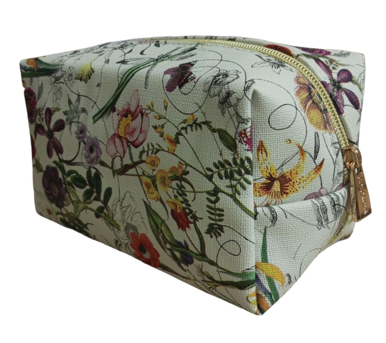 Bridester Large Makeup Bag with Zipper - Waterproof Travel Cosmetic Organizer for Women & Girls - Spacious Toiletry Pouch (White Floral Design) - Perfect for Travel, Gym, Beach & Daily Makeup Storage