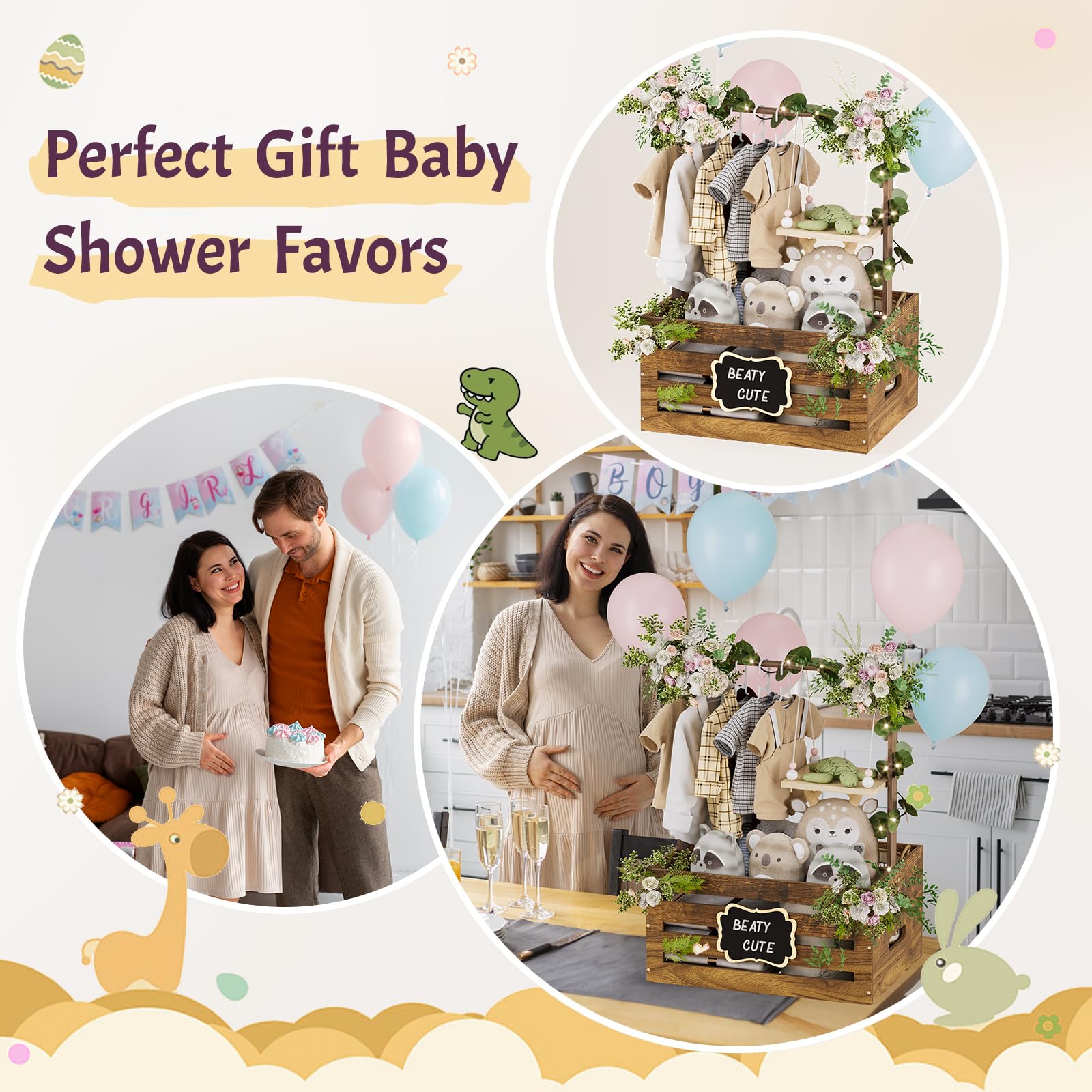 Wooden Baby Shower Gift Basket with Handle - Newborn Welcome Gift for Boys & Girls | Baby Storage & Nursery Decor