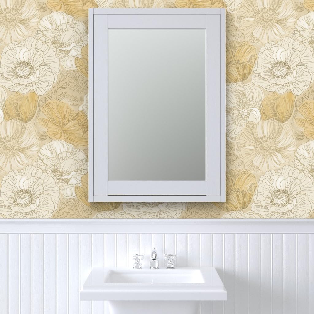 Removable Wallpaper Swatch - Poppies Flowers Floral Romantic Neutral Garden Custom Pre-Pasted Wallpaper by Spoonflower | Perfect for Nursery, Bedroom, Living Room & Office Decor