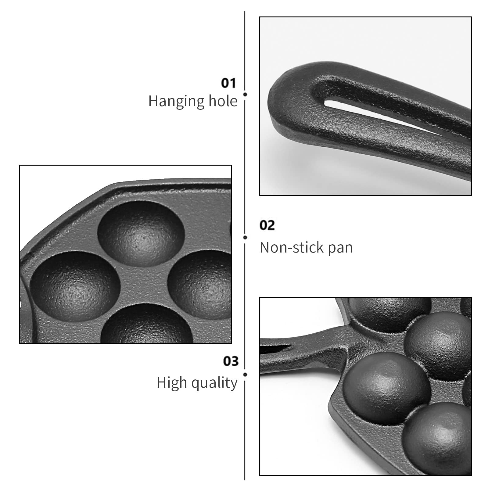 Cast Iron Takoyaki Pan - 12 Hole Heavy Duty Square Griddle for Japanese Octopus Balls, 1.5