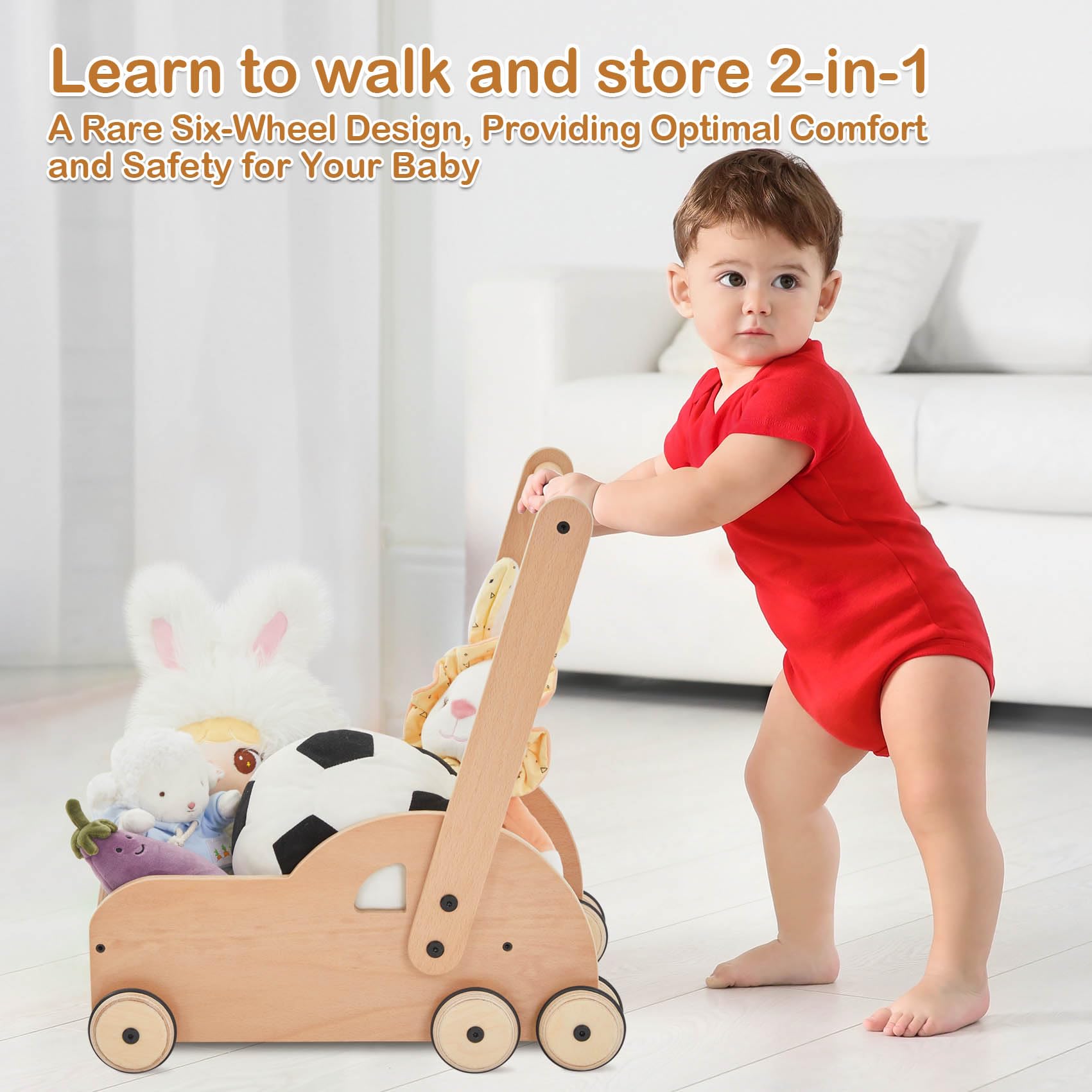 Wooden Baby Walker for Toddlers - Natural Wood Learning Push Toy for 1-2 Year Olds - Perfect for First Steps & Early Walking Development - Safe & Sturdy Baby Walker for Home & Playroom Use
