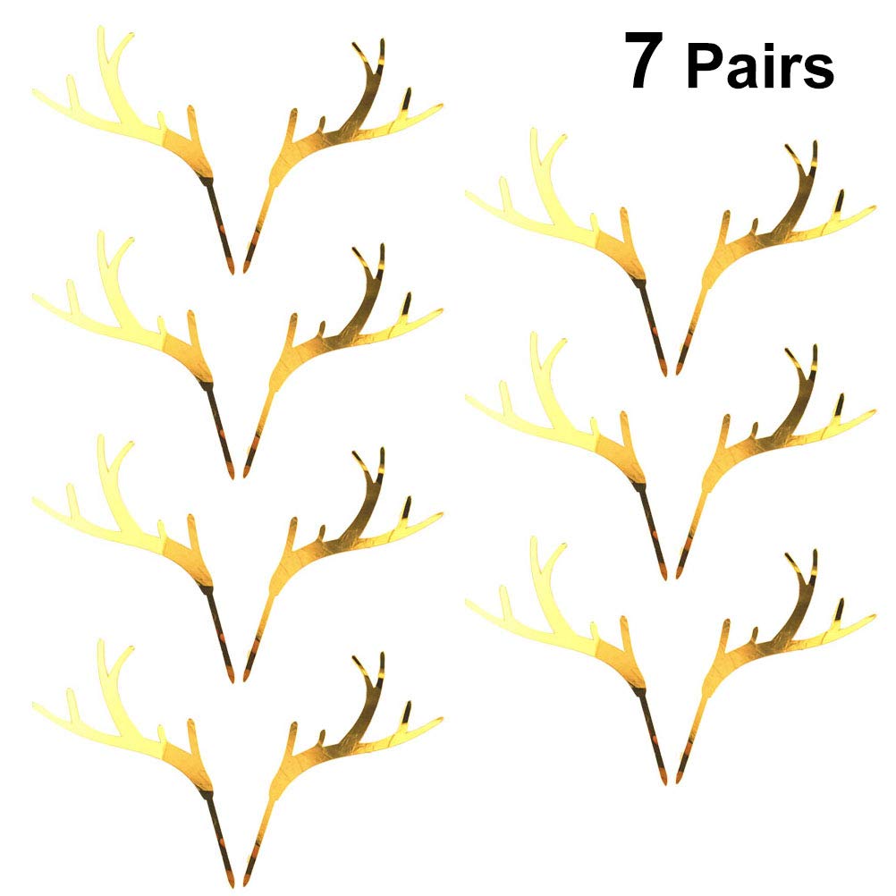 7 Pairs Acrylic Christmas Antlers Cake Toppers - Reindeer Horn Cake Decorations for Holiday Parties, Birthday Cakes, and Festive Dessert Decorating