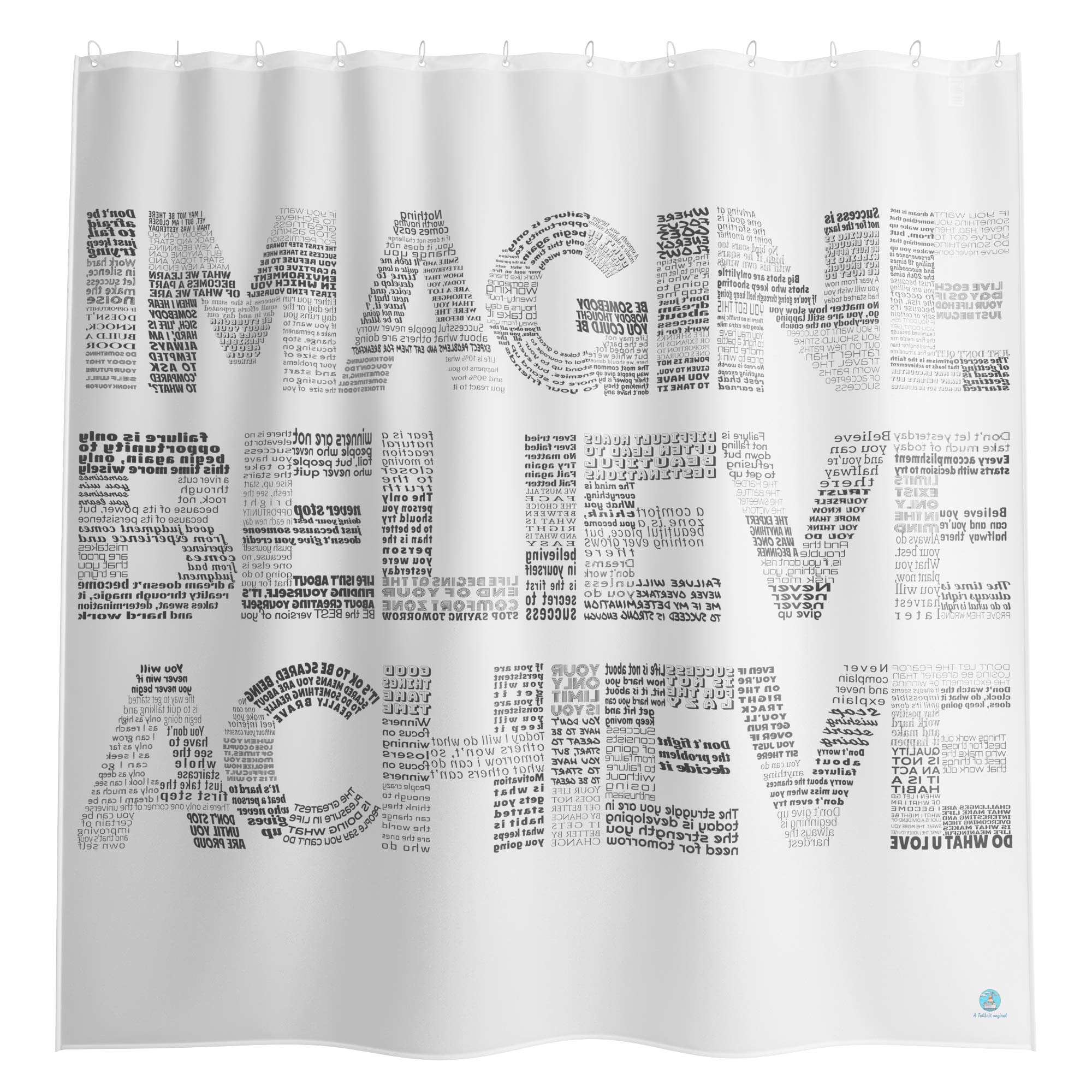Motivational 2-in-1 Shower Curtain with 145 Inspirational Quotes - Positive Vibes Gym & Bathroom Decor in Black and White Unique Design - Perfect for Home, Fitness Enthusiasts & Self-Improvement