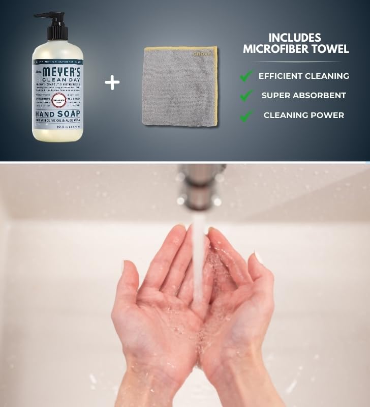 Organic Snowdrop Scent Liquid Hand Soap 12.5 oz with Aloe Vera & Essential Oils - Gentle Moisturizing Hand Wash - Bundle with Microfiber Cloth (2-Pack) - Perfect for Bathroom, Kitchen & Office Use