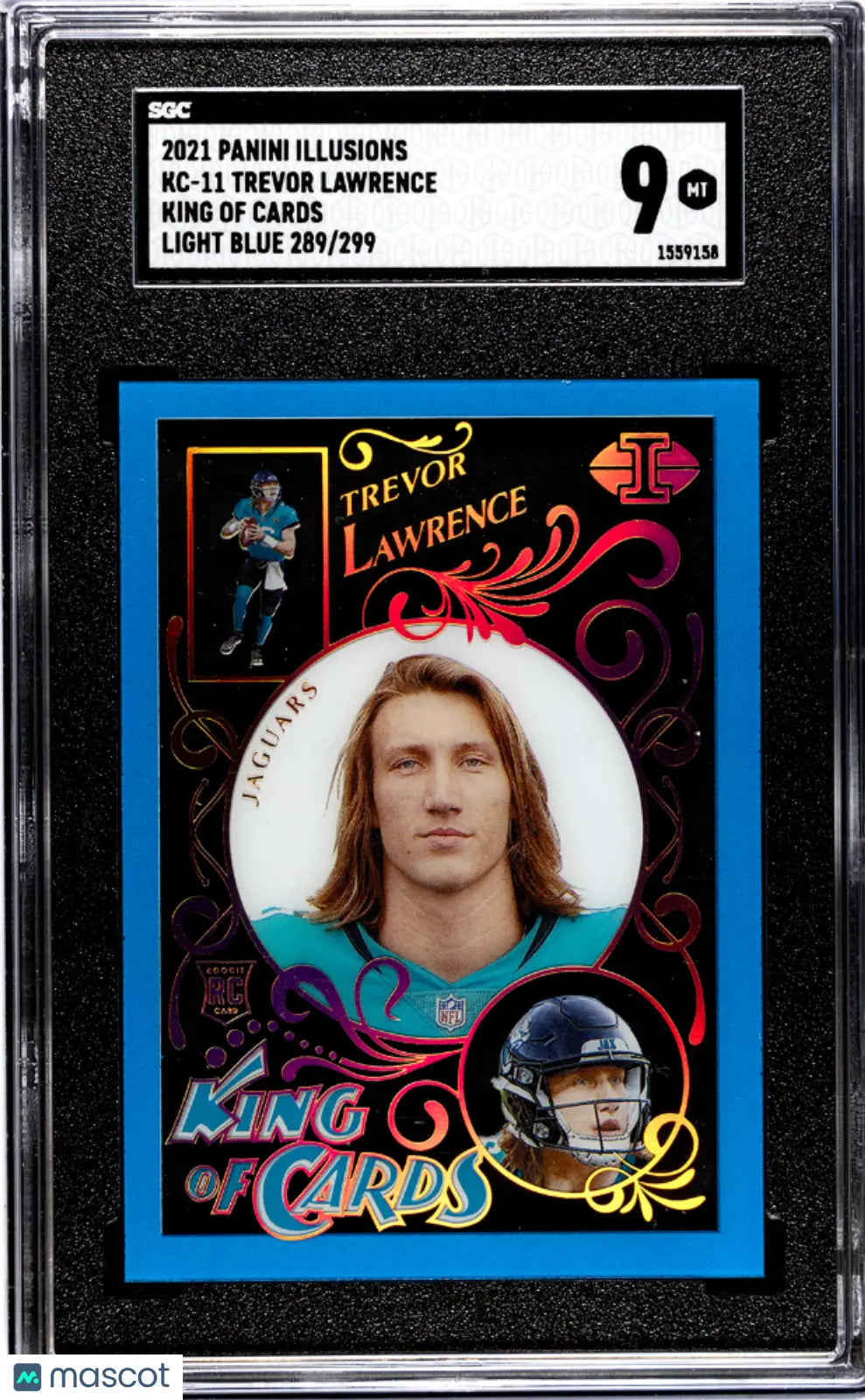 2021 Panini Illusions Trevor Lawrence Rookie Card - King of Cards Light Blue SGC 9/299 - Rare Football Collectible for Sports Fans & Card Investors