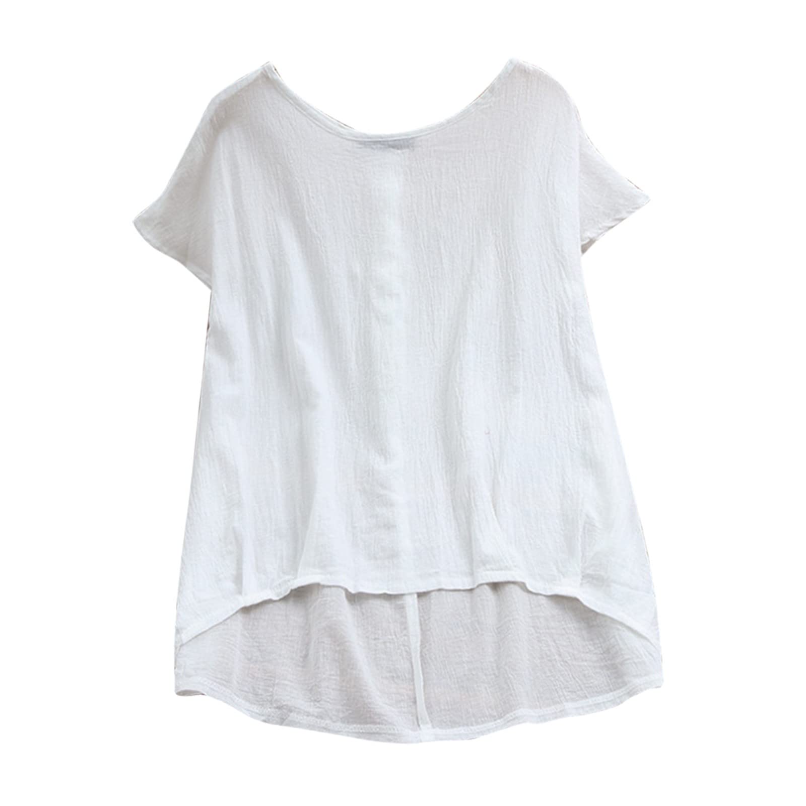 Women's Summer Short Sleeve Cotton Linen T-Shirt - Solid White Loose Blouse with Irregular Hem | Casual Wear, Beach Outfit & Everyday Comfort