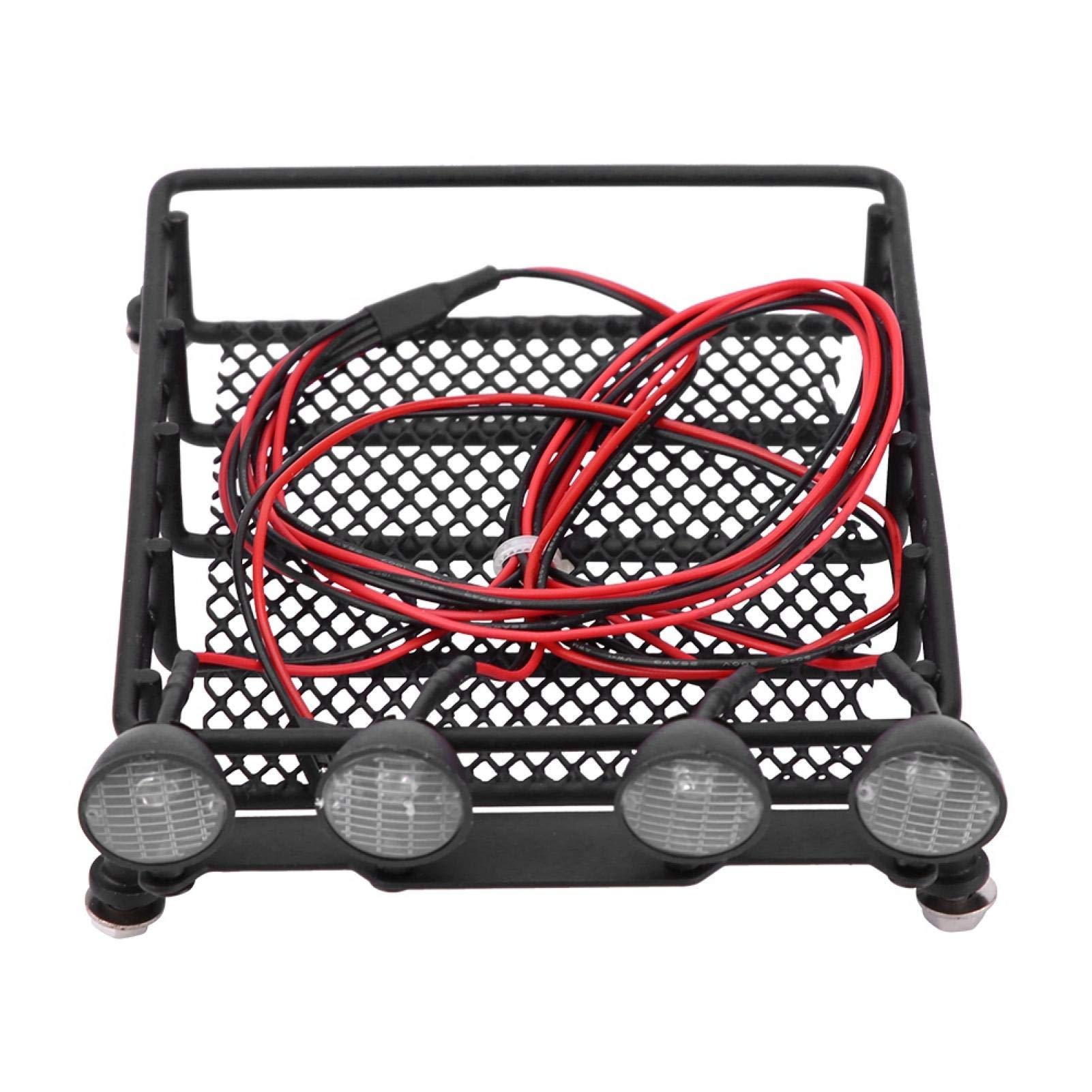 Shanrya RC Rack with LED Light - Durable Metal Roof Rack for 1/10 Scale RC Crawler Cars (Axial SCX10) - 2 White & 2 Red - Perfect for Off-Road Adventures & RC Car Enthusiasts
