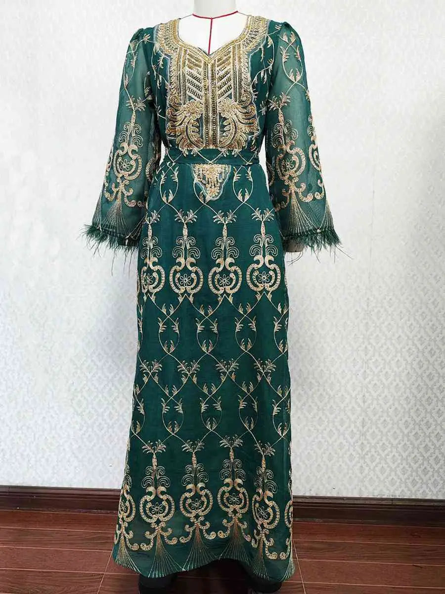Elegant Eid Outfits for Women - Sparkling Sequins & Embroidery Muslim Caftan Kaftan Dress Jalabiya - Perfect for Eid Celebrations, Weddings & Special Occasions