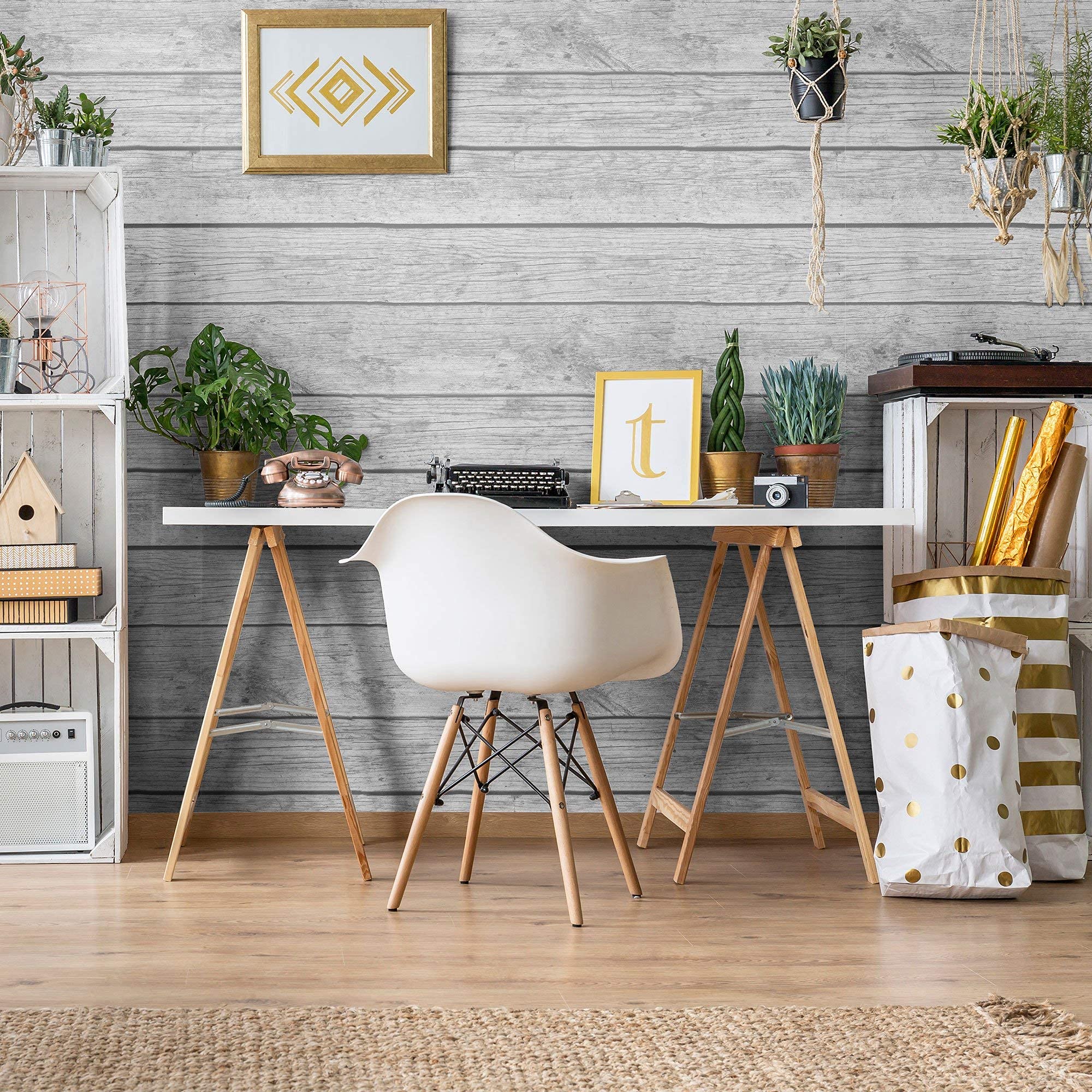 Walls By Me Grey Shiplap Peel and Stick Removable Wallpaper - 2ft x 10.5ft (61x320cm) Textured Self-Adhesive Wall Covering - Perfect for Bedrooms, Living Rooms, and Home Office Decor