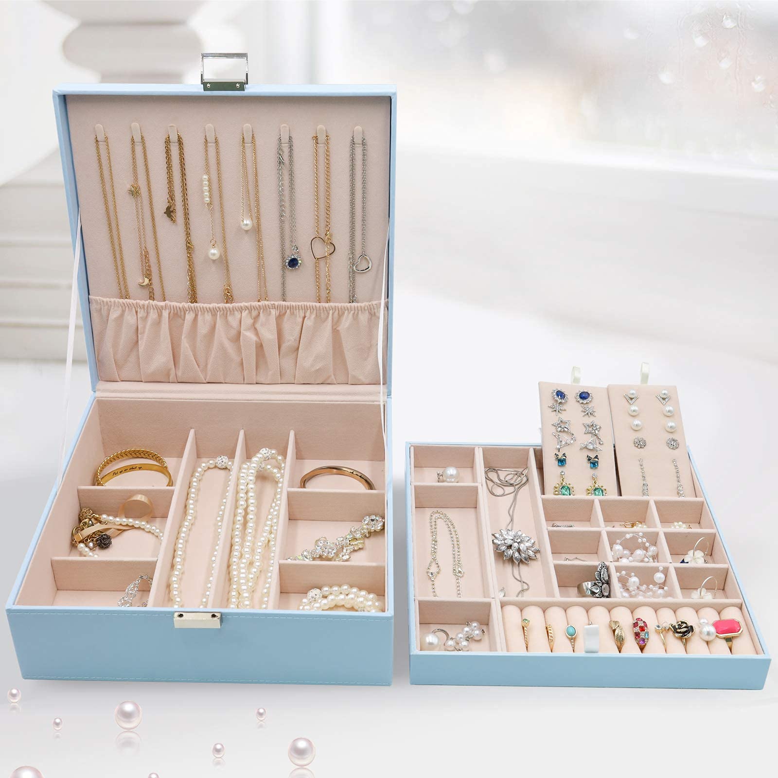 ProCase 6-Layer Large Jewelry Organizer Box for Women - Elegant Jewelry Storage Case with Mirror, Perfect Gift for Girlfriend, Wife & Daughter | Great for Travel, Home Vanity & Closet Organization