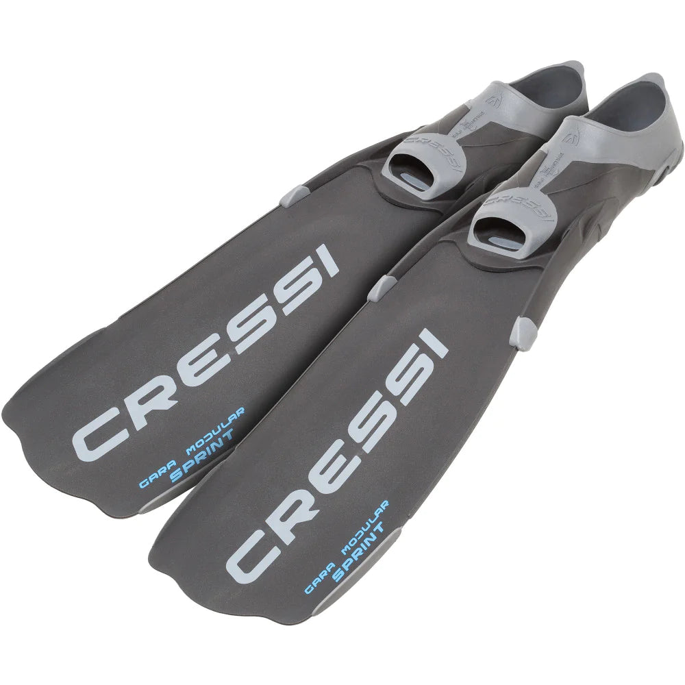 Cressi Gara Modular Sprint Turbo Black Freediving Fins - High Performance Swim Fins for Spearfishing, Snorkeling & Scuba Diving