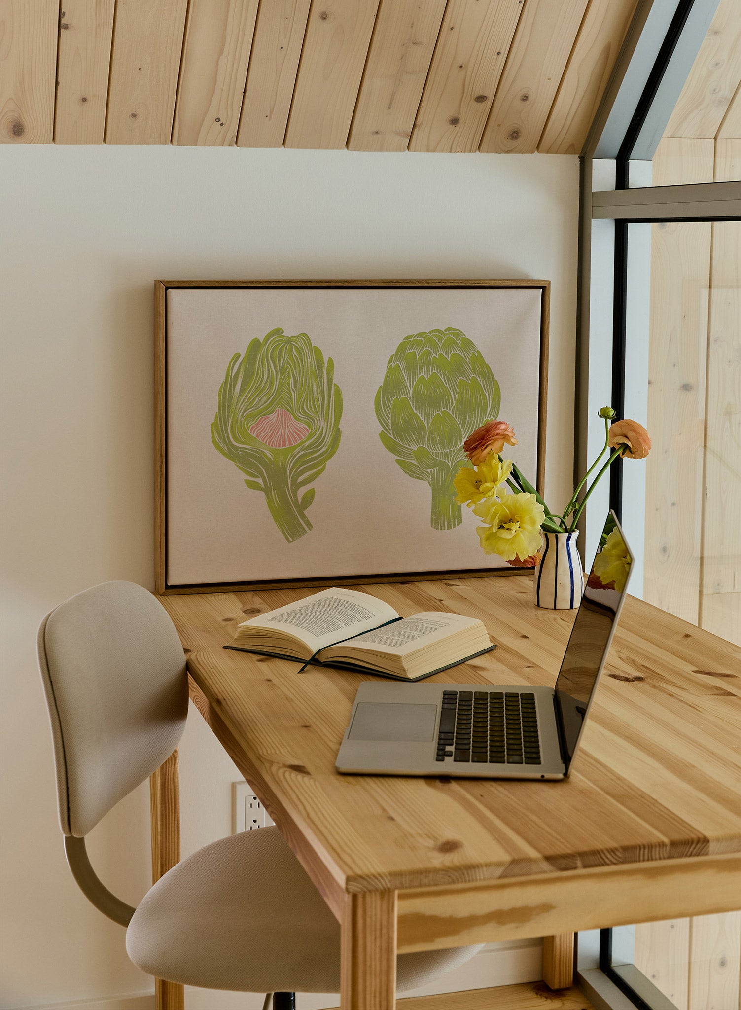 Artichoke Duotone Print Canvas Wall Art - Modern Botanical Decor for Living Room, Bedroom & Office