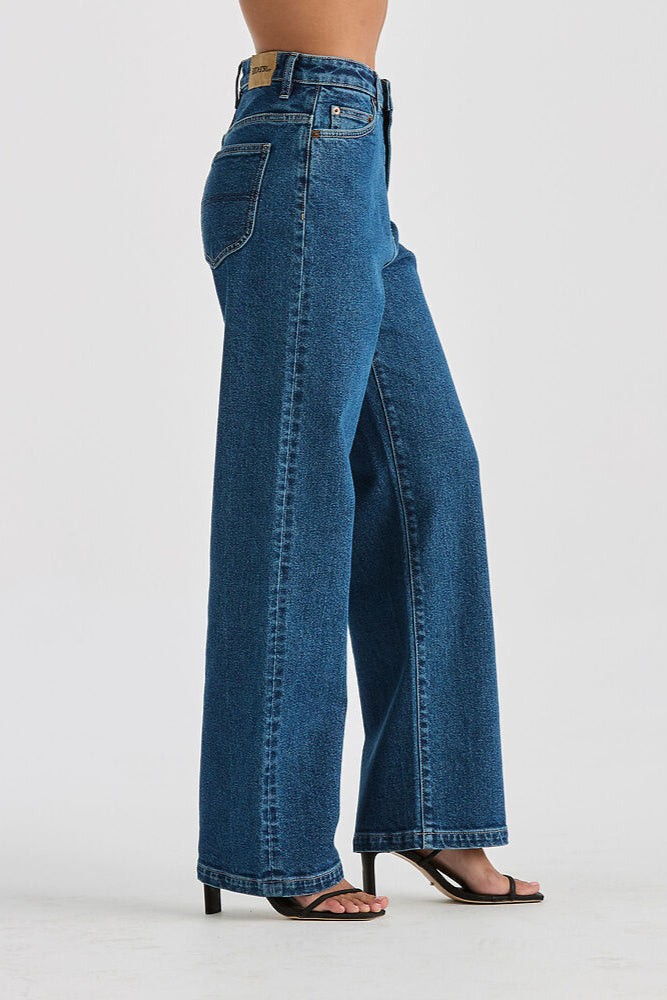 Hi Wide Afterglow Blue Denim Jeans for Women - High Waisted Stretch Skinny Jeans - Perfect for Casual Wear, Night Out & Street Style Fashion