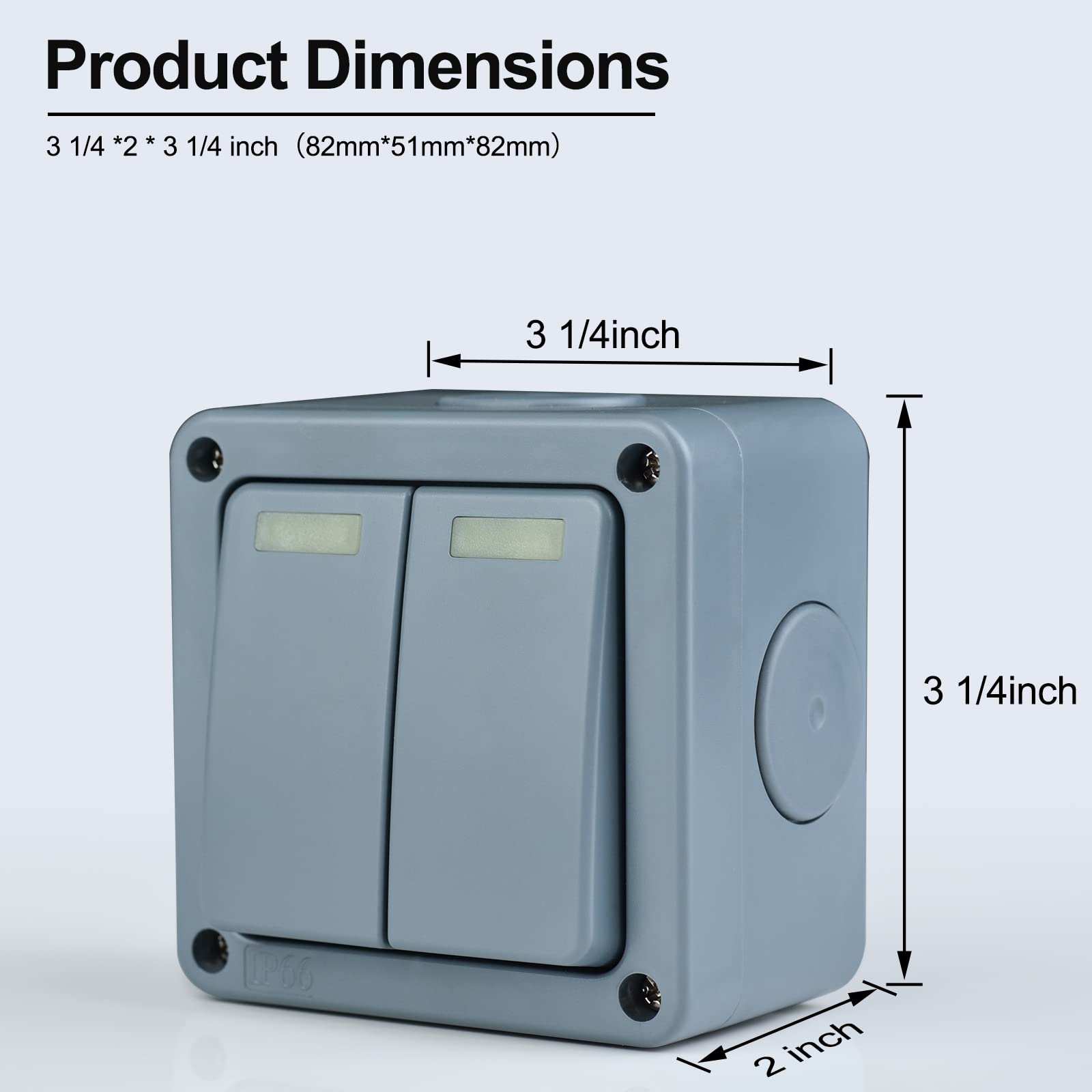 Waterproof Outdoor Light Switch - IP66 Rated 2 Gang 2 Way Dual SPDT Electrical Switch (82x82x51mm) - 10A 110-250V for Garden, Pool & Patio - Weatherproof Electrical Control for Outdoor Lighting, Water Features & Landscape Areas