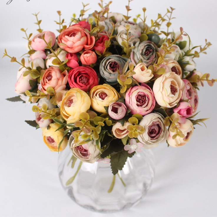Vivid Artificial Silk Peony Flowers with Realistic Fake Leaves - Perfect for Wedding Bouquets, Home Decor, and Event Centerpieces