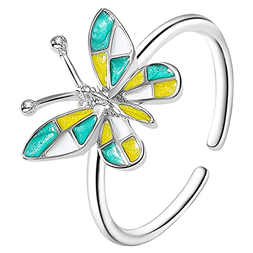 Butterfly Open Wedding Band Rings for Women - Adjustable Birthstone Promise Ring - Dainty Statement Jewelry for Brides, Girlfriends & Teens - Perfect for Engagement, Anniversary & Gift Giving