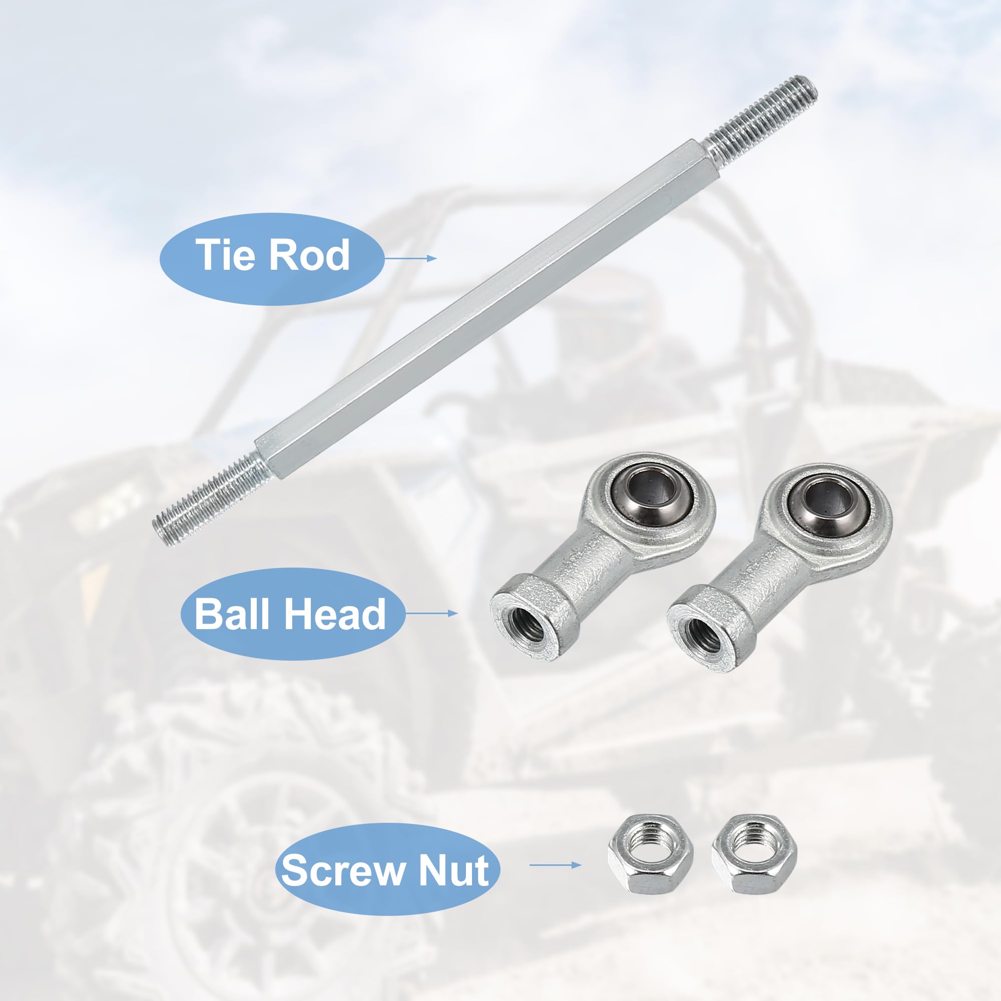 Motoforti 2-Pack 160mm Adjustable Steering Tie Rod Ball Joint with 8mm Hole - Fits 49cc Electric ATV & Go Kart - Silver Tone Steering Suspension Upgrade for Off-Road & Trail Riding